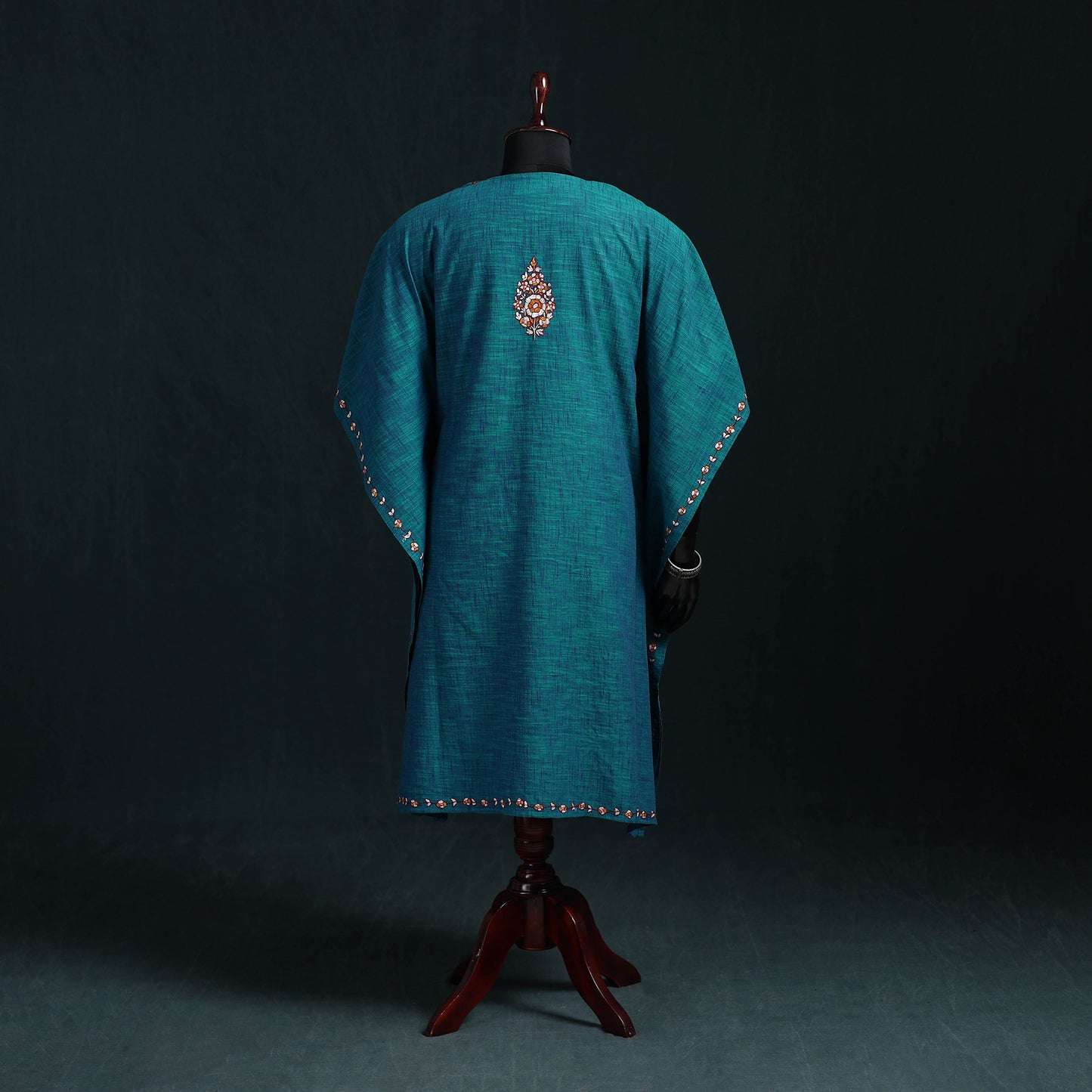 Blue - Kashmiri Kashida Hand Embroidered Cotton Kaftan (Medium) 26