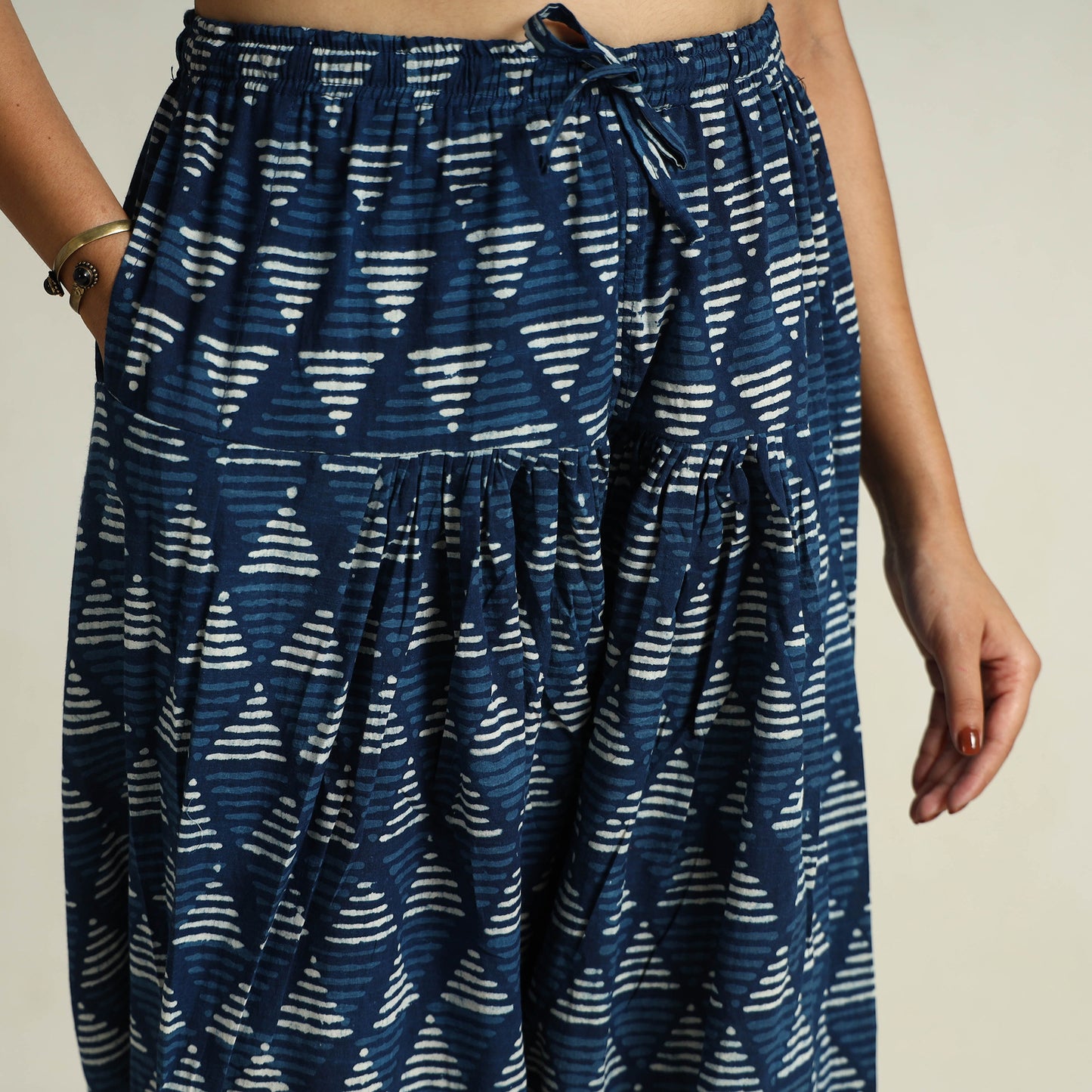 Blue - Bagru Block Printed Cotton Elasticated Salwar 12