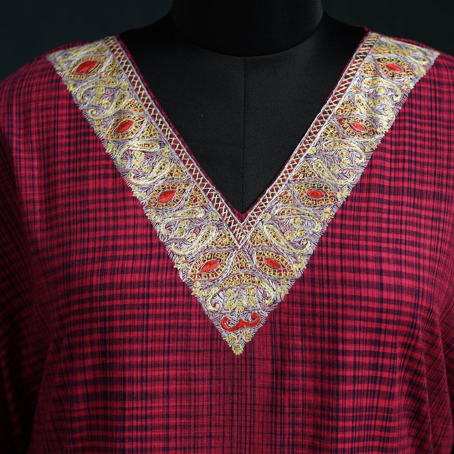 Pink - Kashmiri Sozni Hand Embroidered Cotton Kaftan (Medium) 30