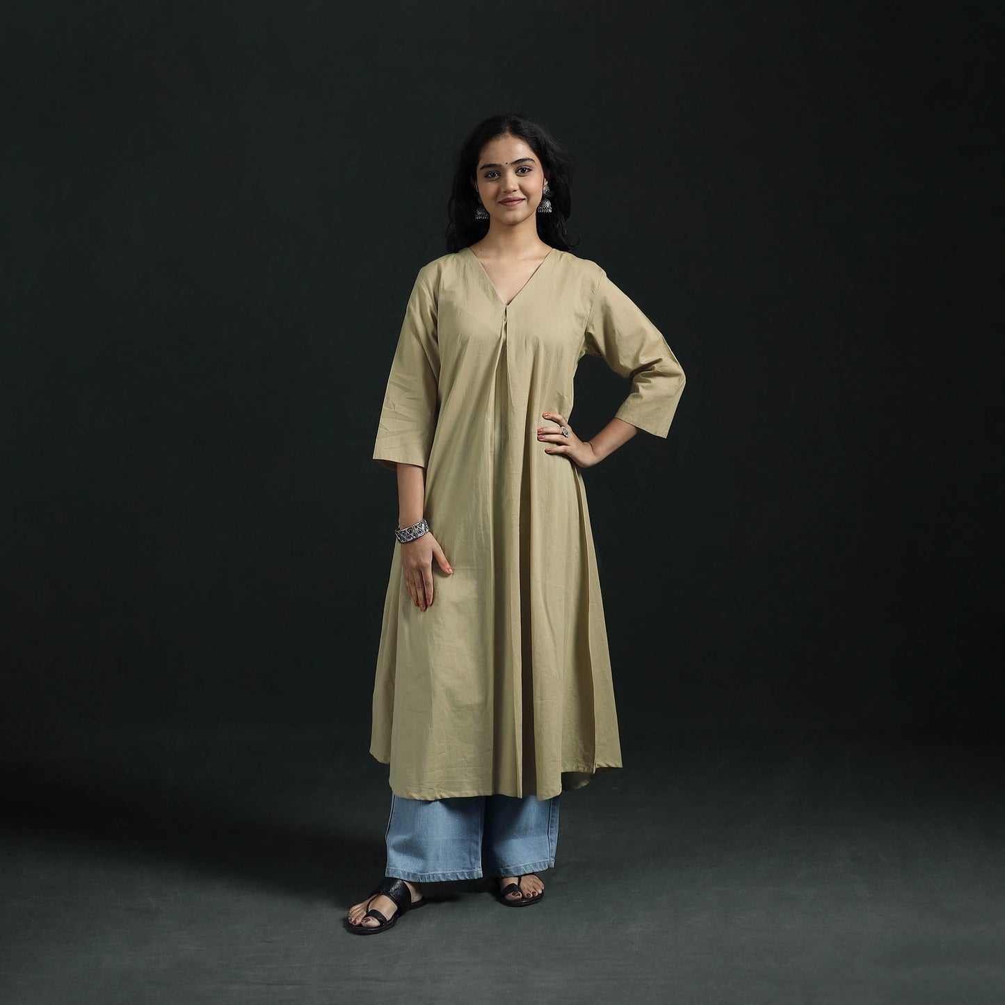 Plain Cotton A-Line Kurta for Women 02