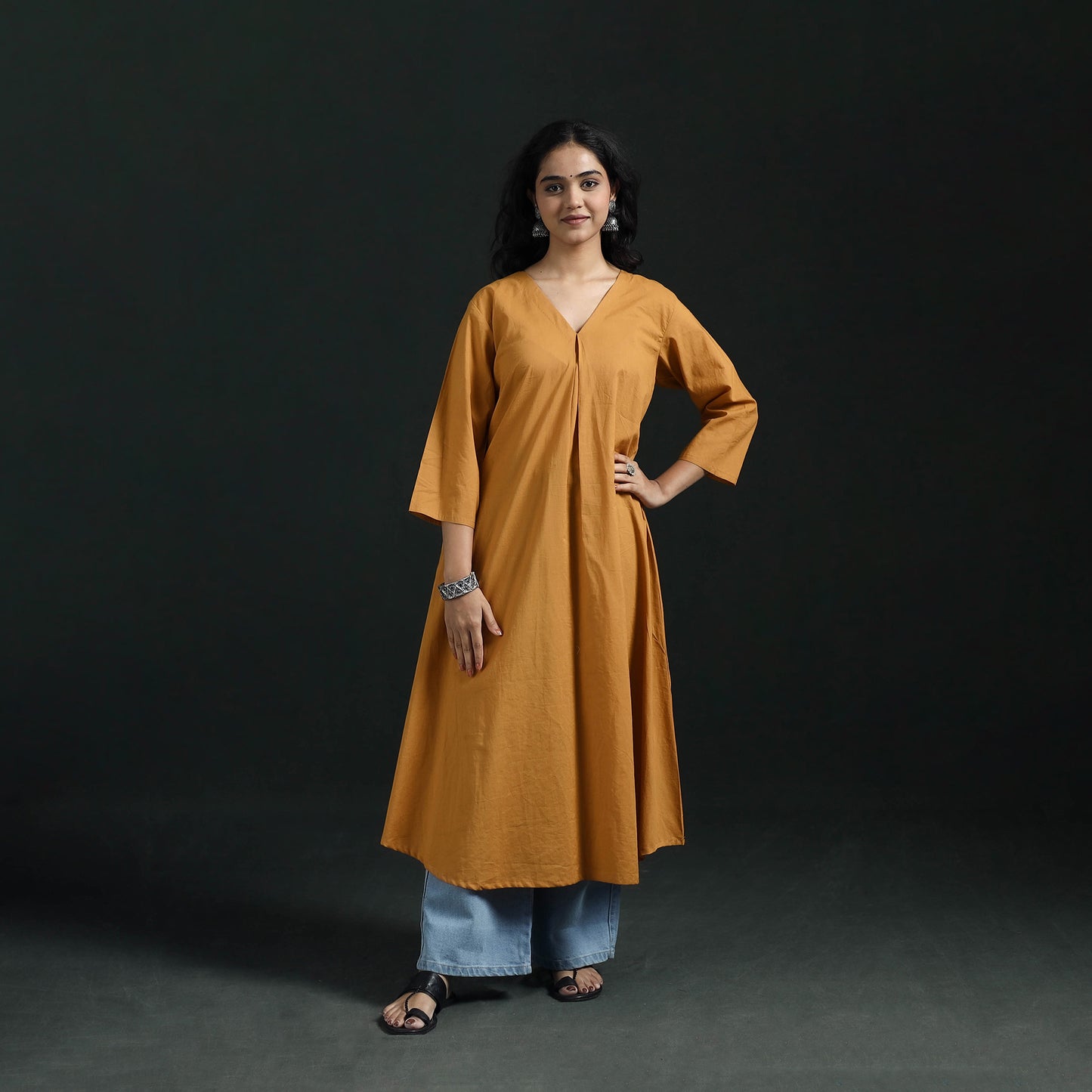 Plain Cotton A-Line Kurta for Women 01