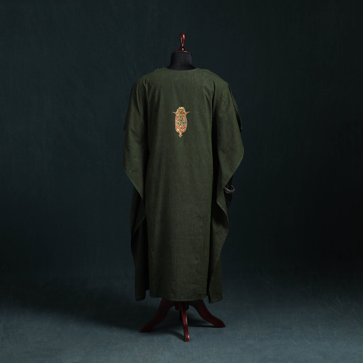 Green - Kashmiri Aari Hand Embroidered Cotton Kaftan (Long) 32