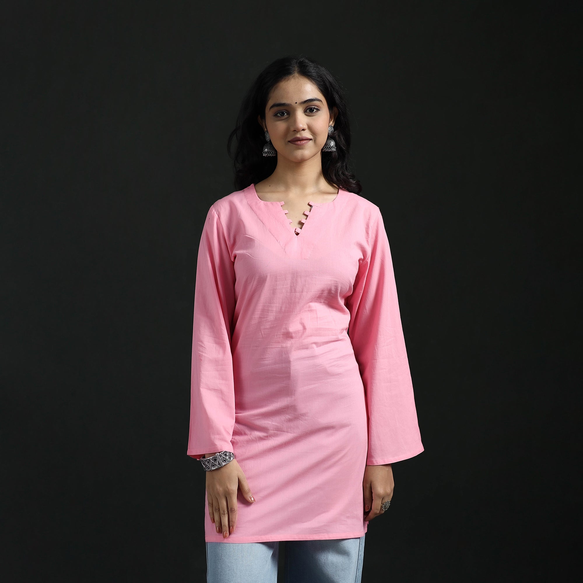 Pink - Plain Cotton Short Kurta for Women 13