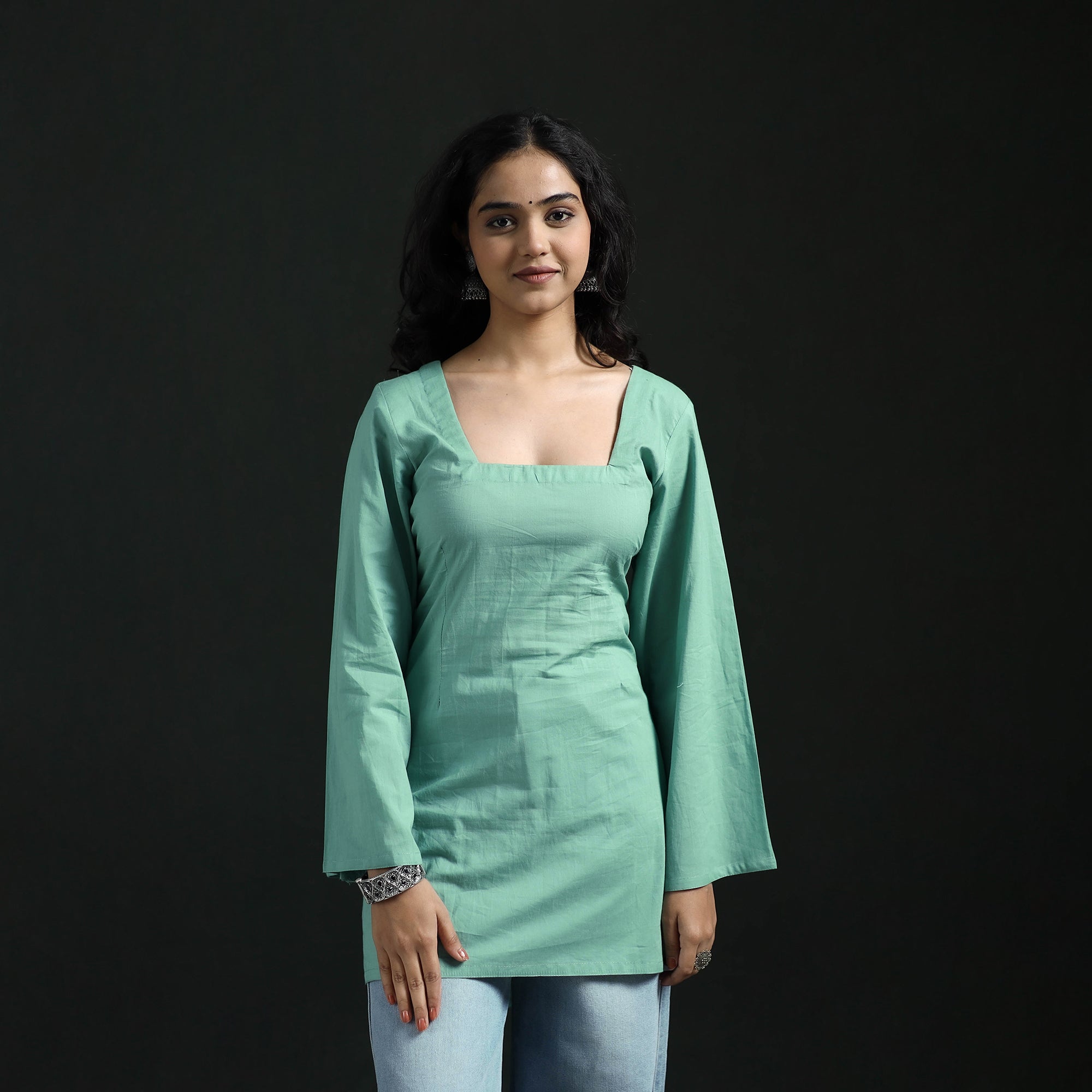 Green - Plain Cotton Short Kurta for Women 17