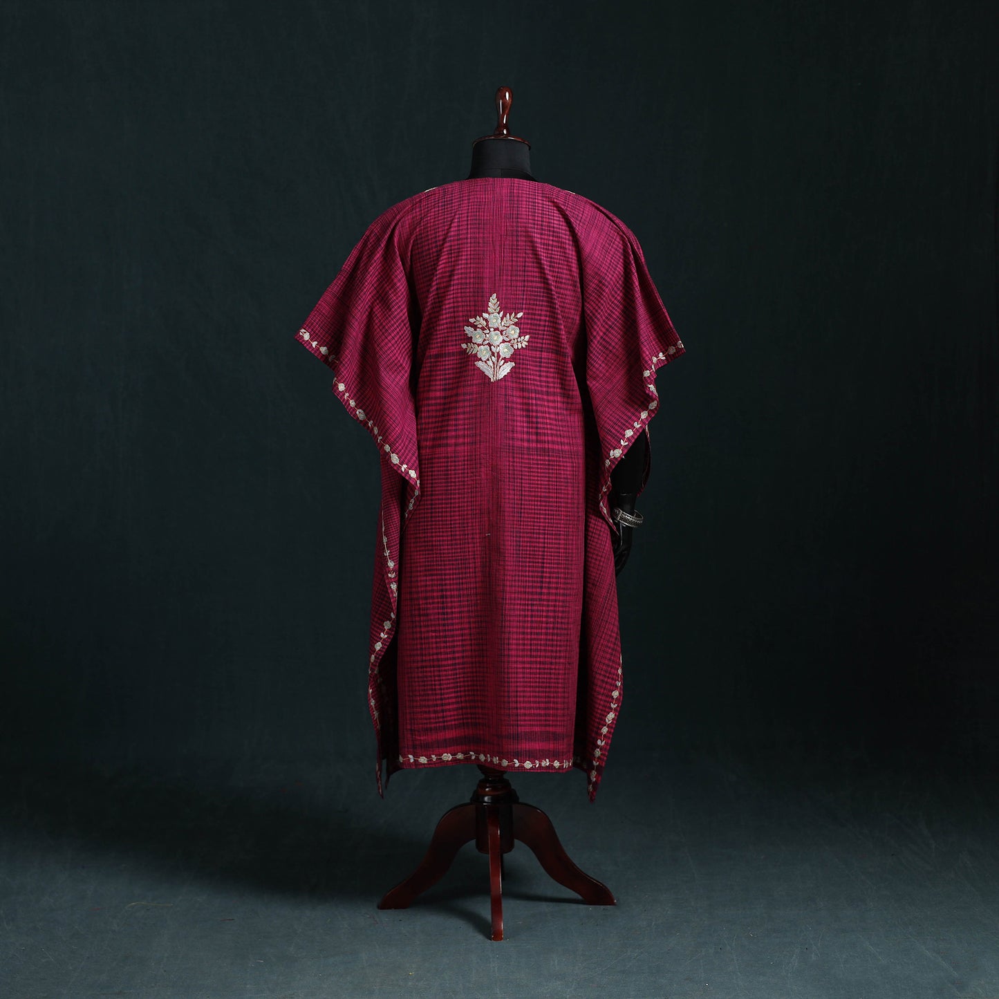 Pink - Kashmiri Kashida Hand Embroidered Cotton Kaftan (Long) 37
