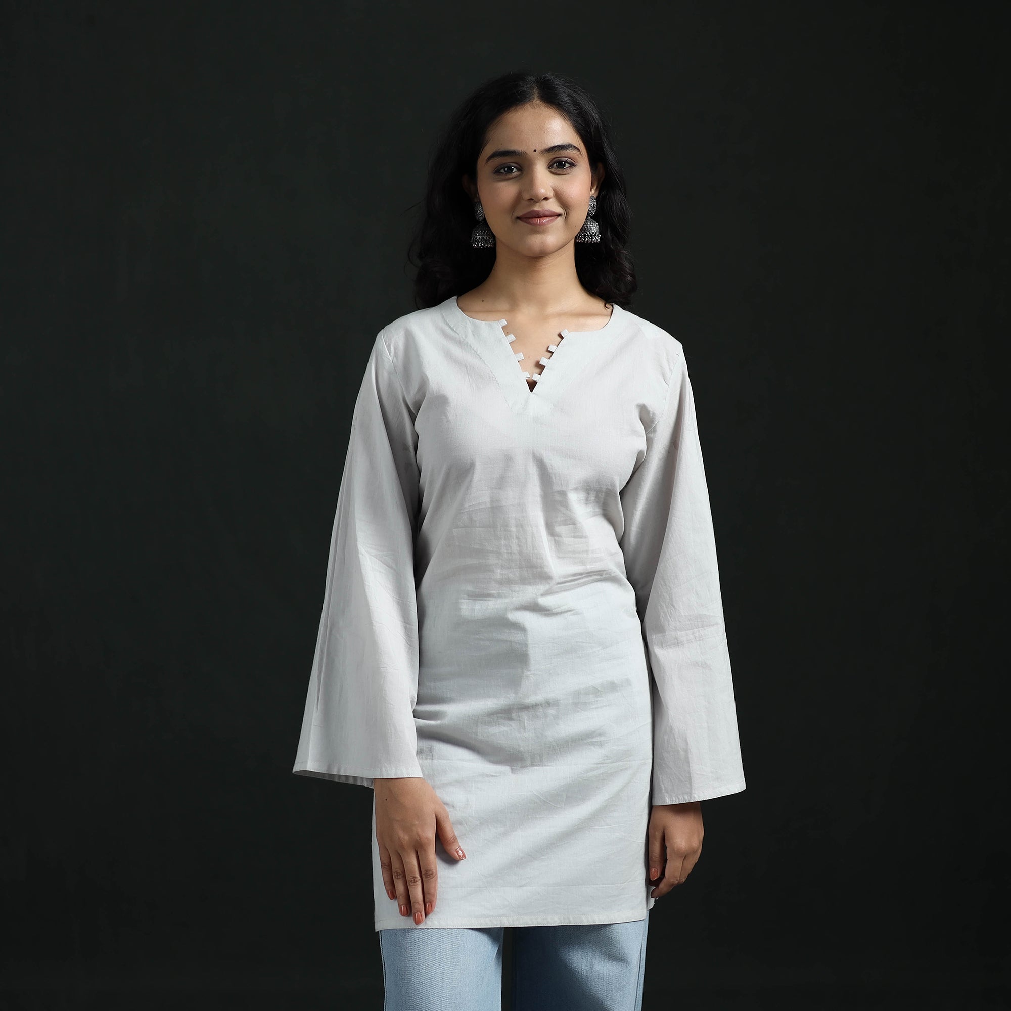 Grey - Plain Cotton Short Kurta for Women 14