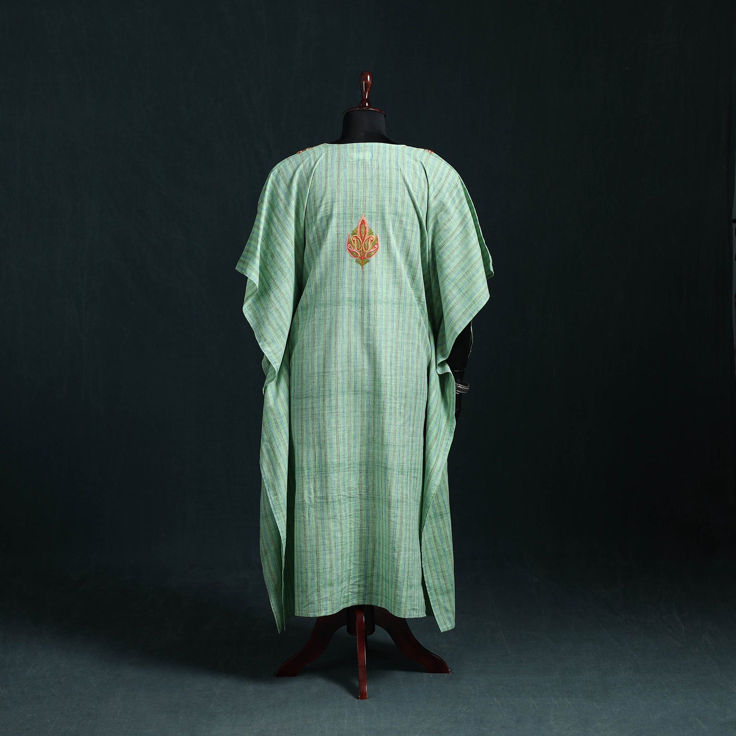 Green - Kashmiri Aari Hand Embroidered Cotton Kaftan (Long) 38
