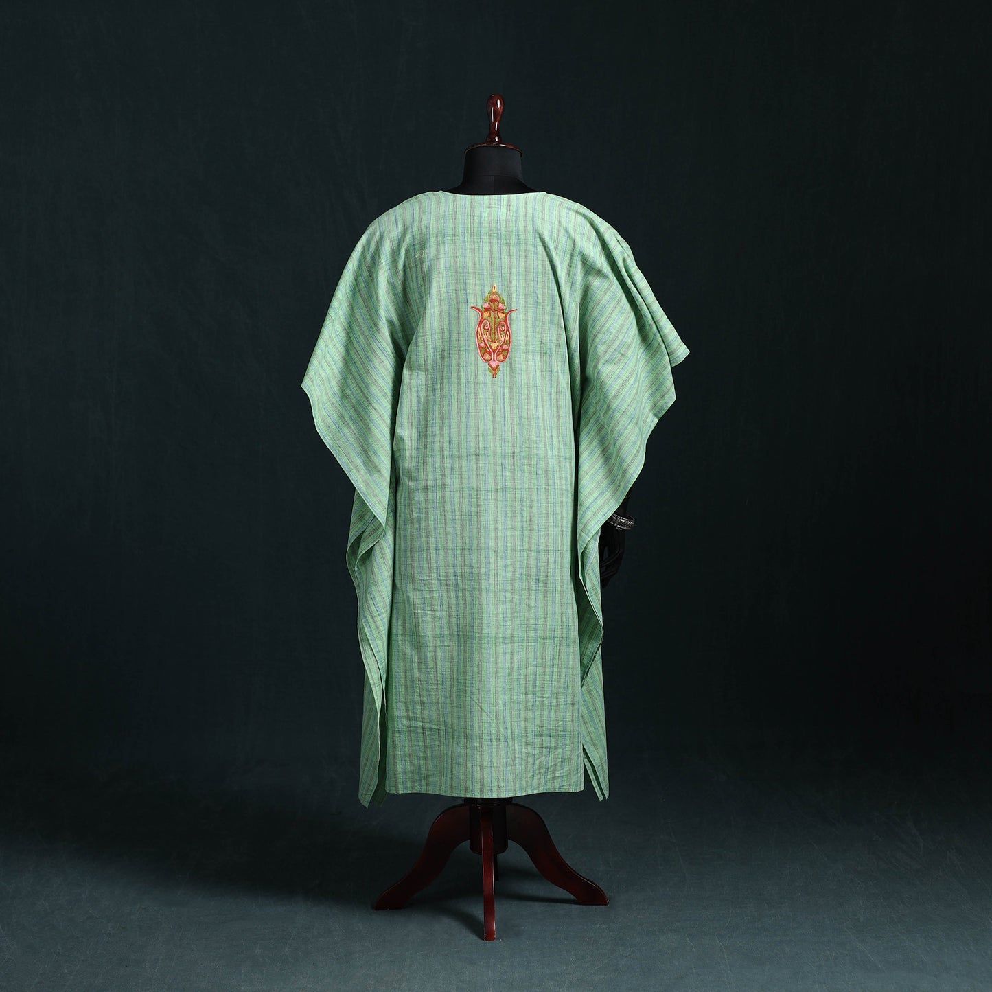 Green - Kashmiri Aari Hand Embroidered Cotton Kaftan (Long) 39