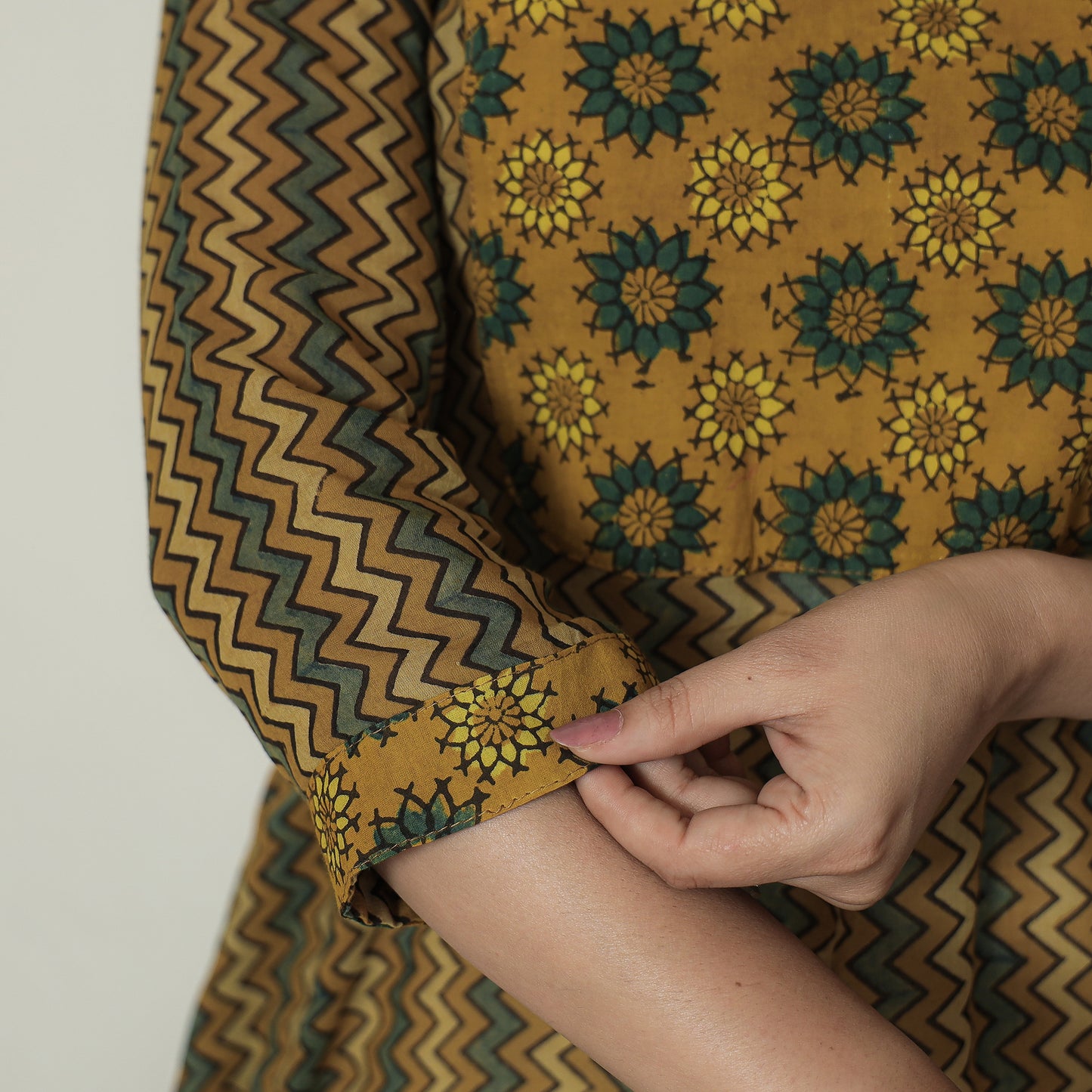 Buy Ajrakh Block Printed Mul Cotton A-Line Kurta for Women
