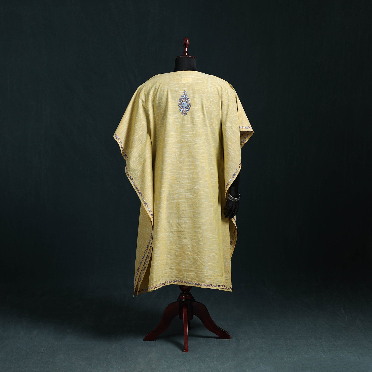 Yellow - Kashmiri Kashida Hand Embroidered Cotton Kaftan (Long) 41