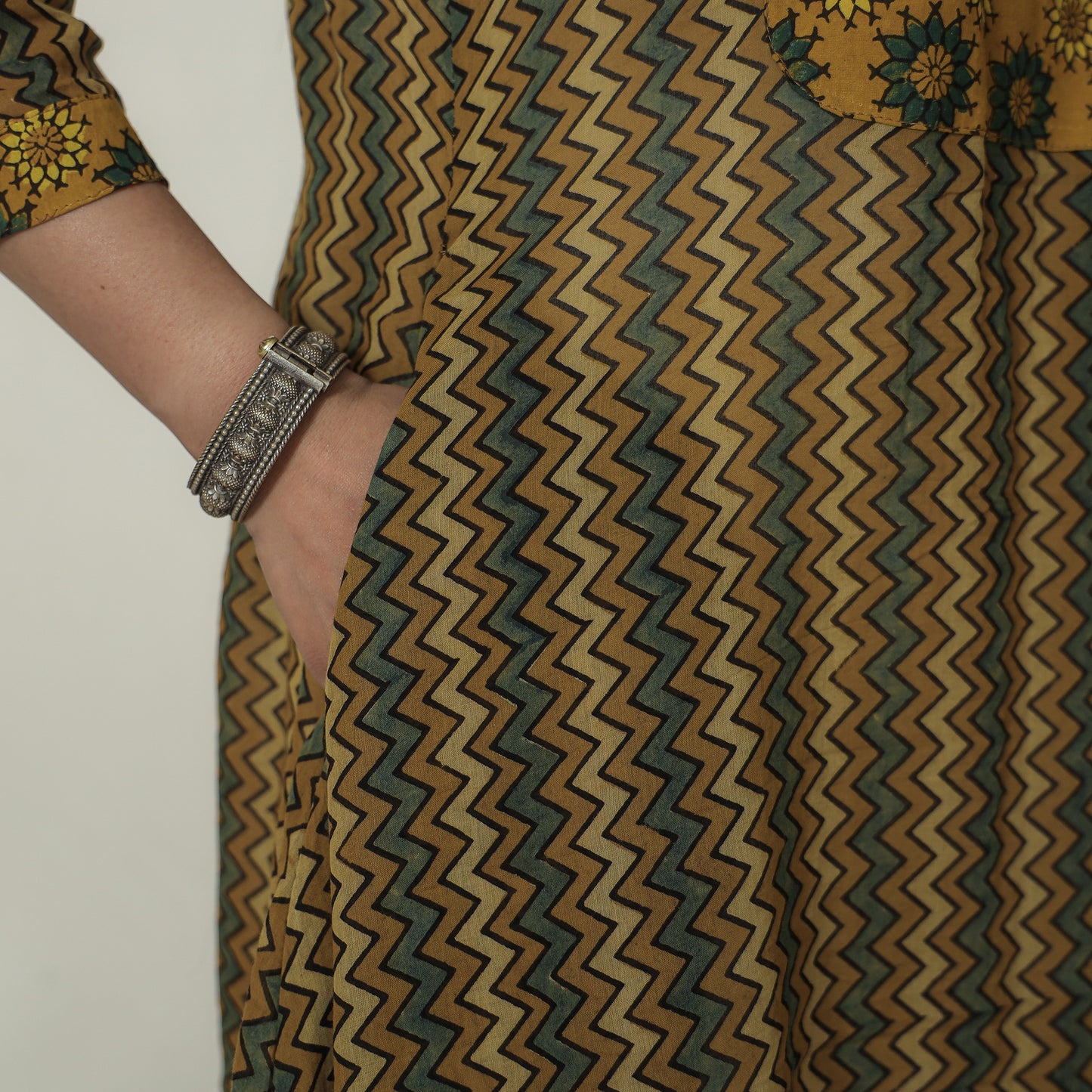Buy Ajrakh Block Printed Mul Cotton A-Line Kurta for Women