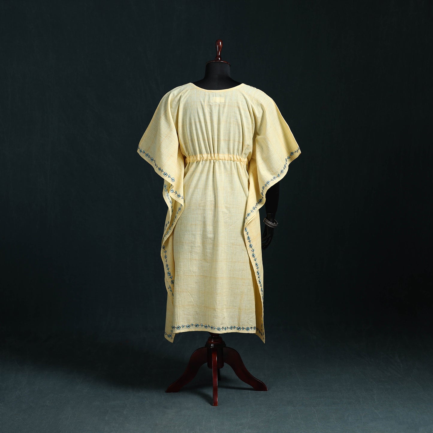 Yellow - Kashmiri Kashida Hand Embroidered Cotton Kaftan (Long) 42