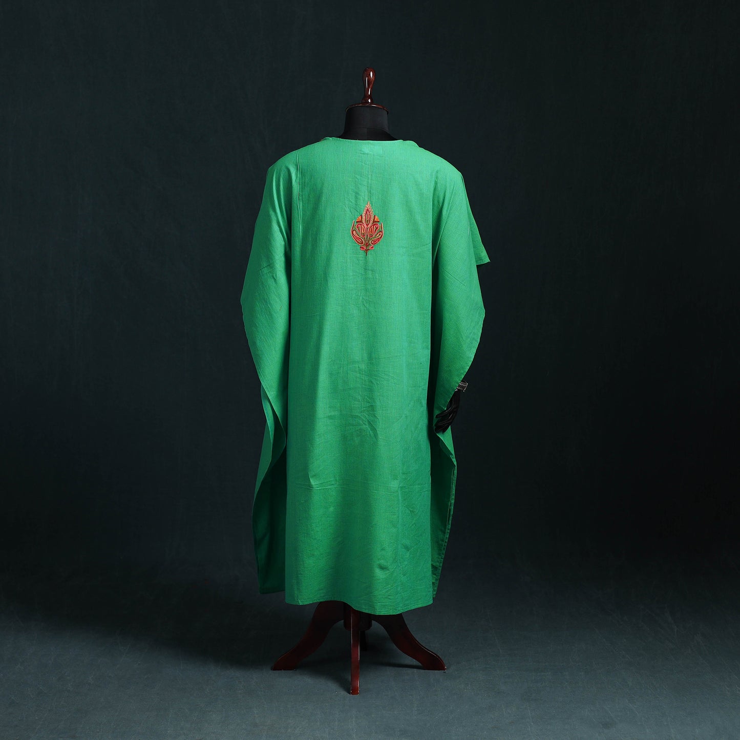 Green - Kashmiri Aari Hand Embroidered Cotton Kaftan (Long) 44