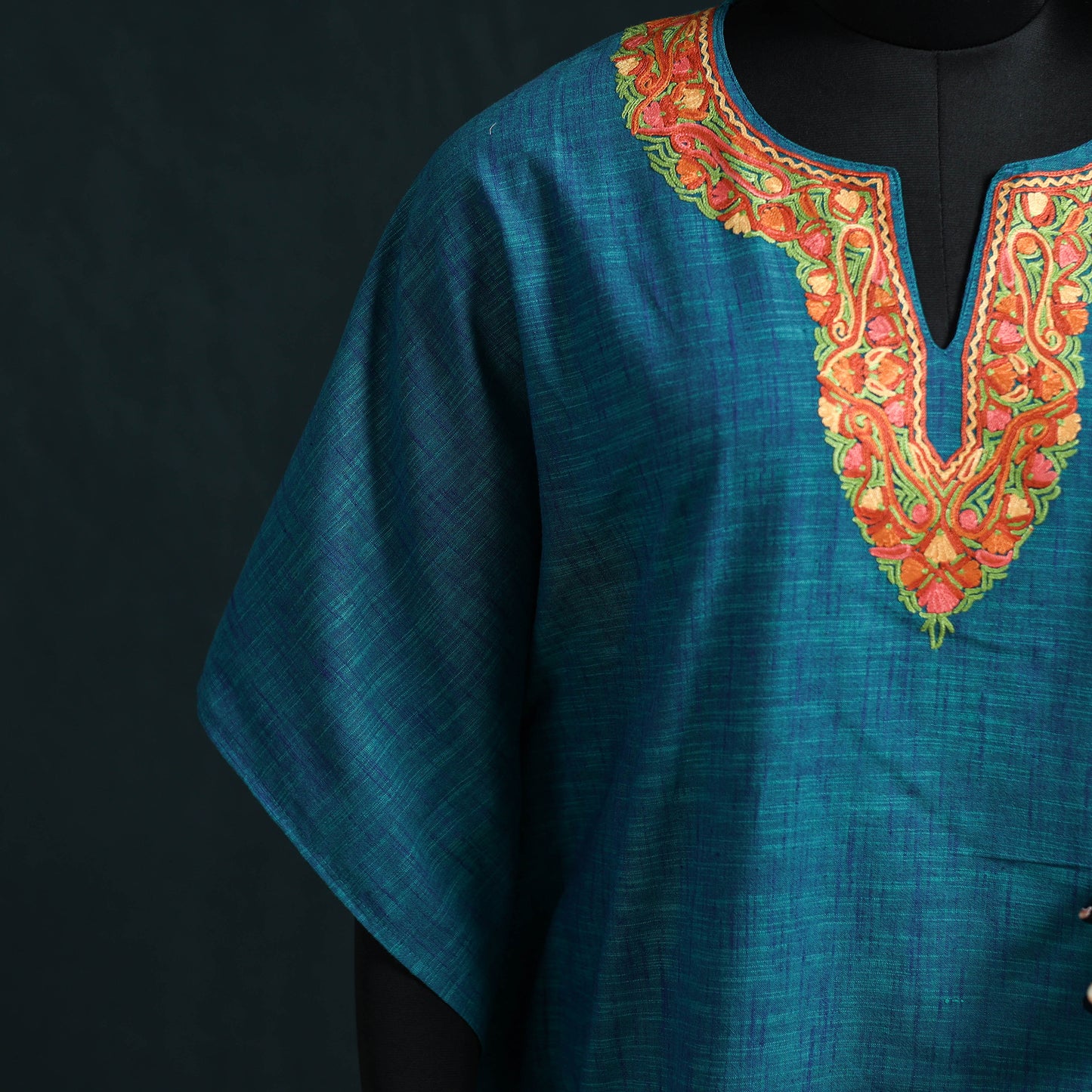 Blue - Kashmiri Aari Hand Embroidered Cotton Kaftan (Long) 48
