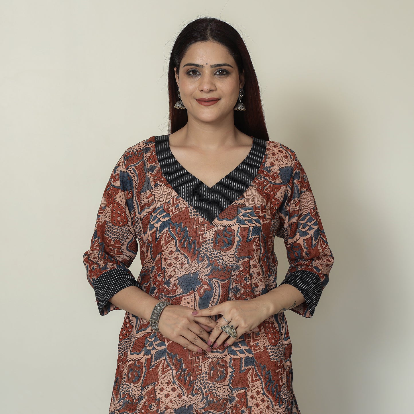 Buy Ajrakh Block Printed Mul Cotton Straight Kurta 12 Online at iTokri.com