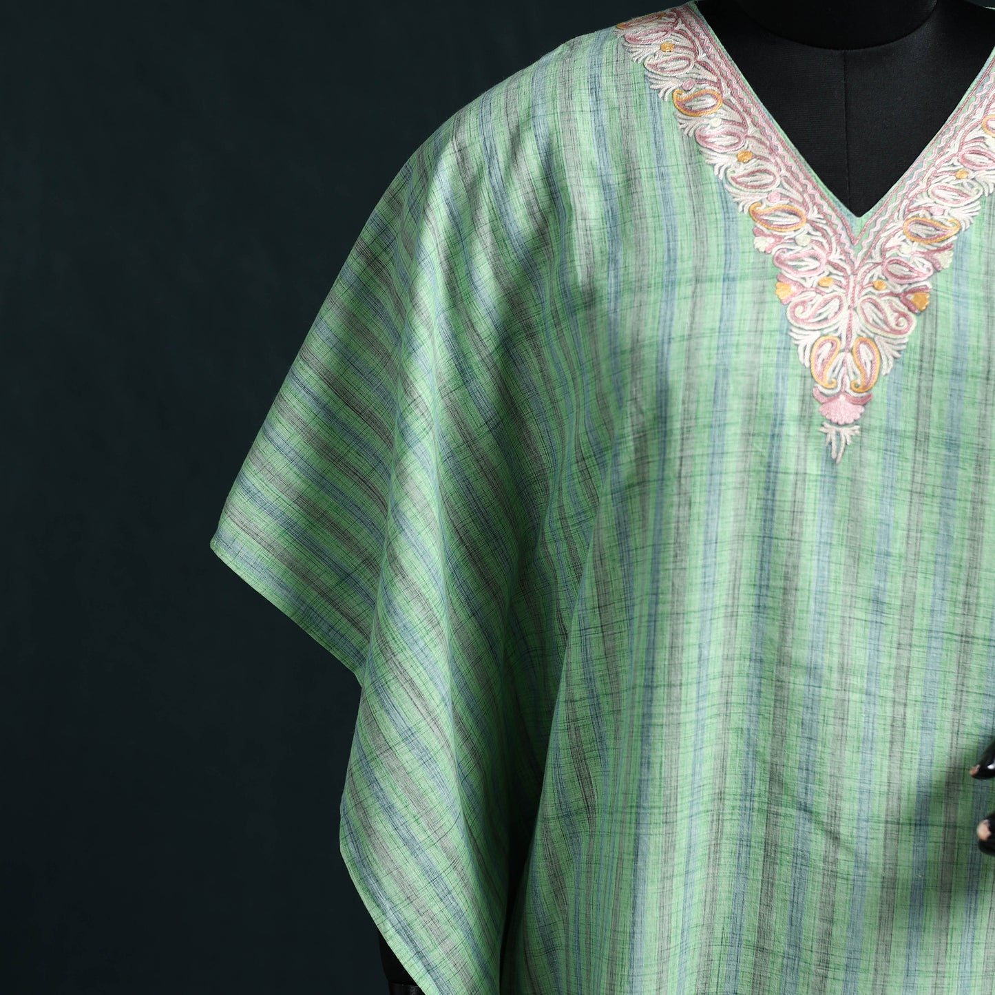 Green - Kashmiri Aari Hand Embroidered Cotton Kaftan (Long) 49