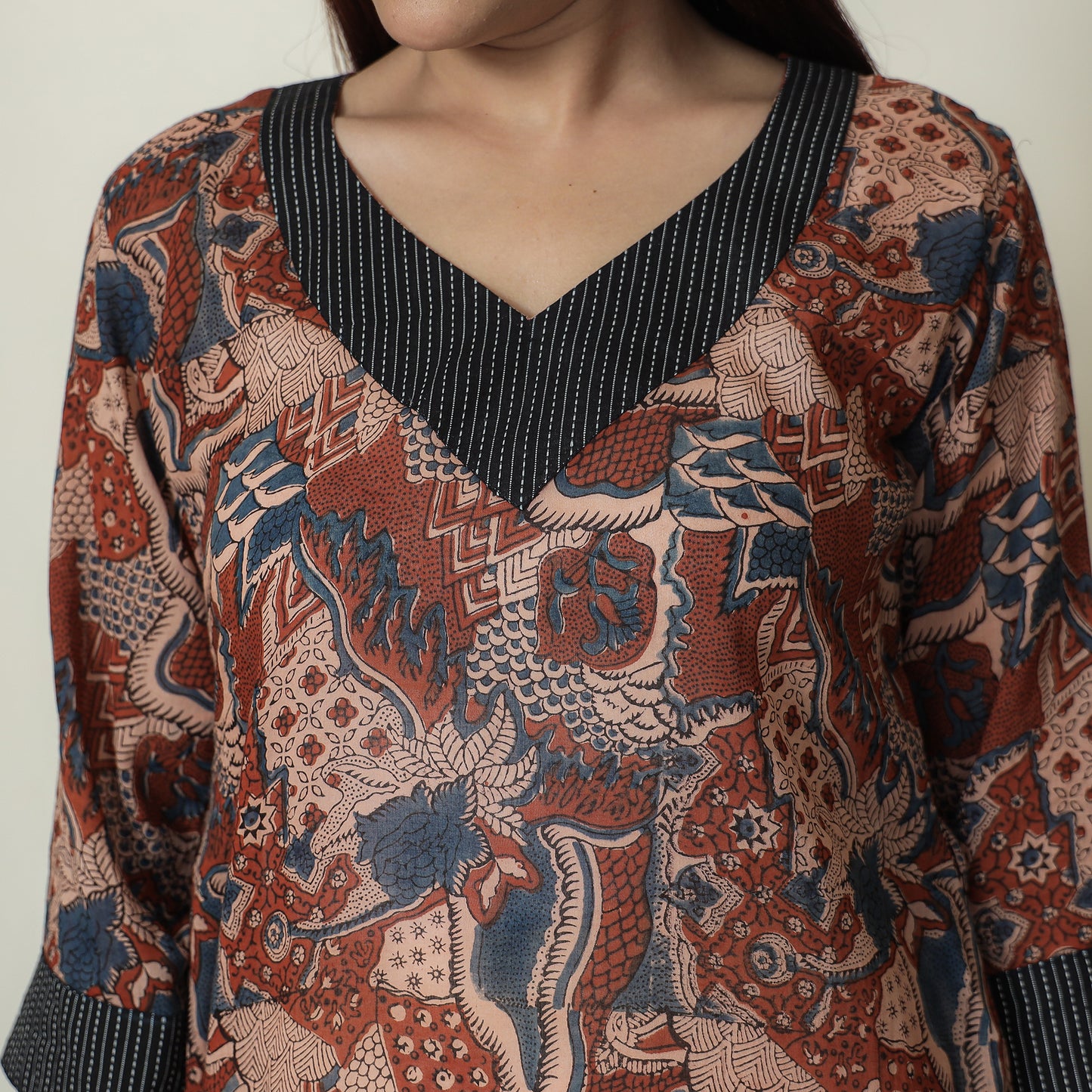 Buy Ajrakh Block Printed Mul Cotton Straight Kurta 12 Online at iTokri.com