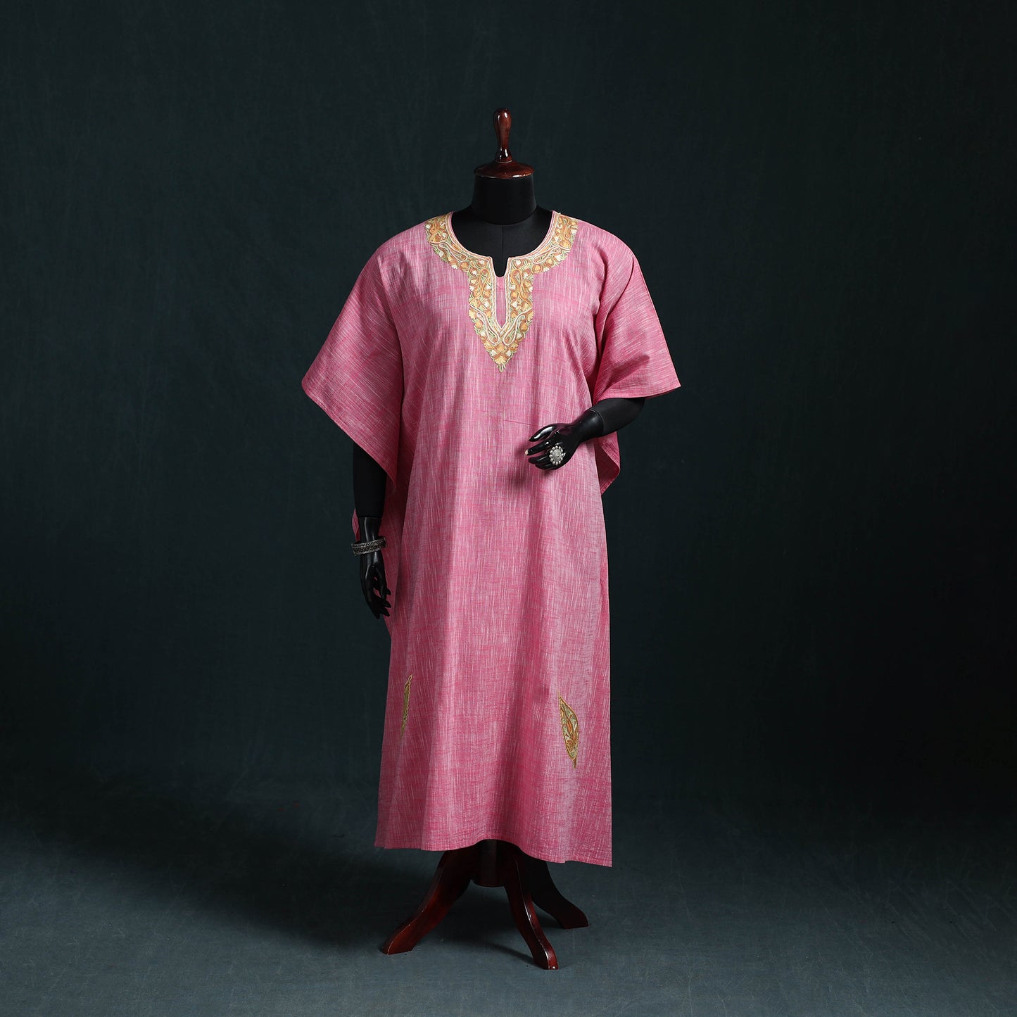 Pink - Kashmiri Aari Hand Embroidered Cotton Kaftan (Long) 51