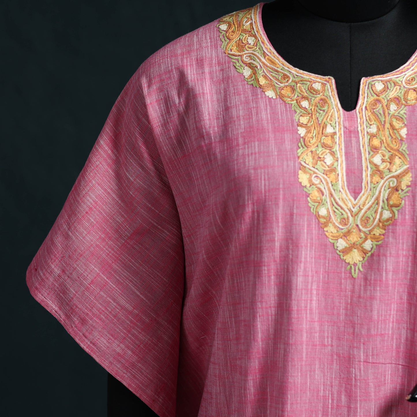 Pink - Kashmiri Aari Hand Embroidered Cotton Kaftan (Long) 51