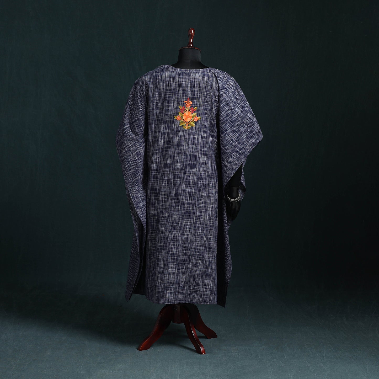 Blue - Kashmiri Aari Hand Embroidered Cotton Kaftan (Long) 52
