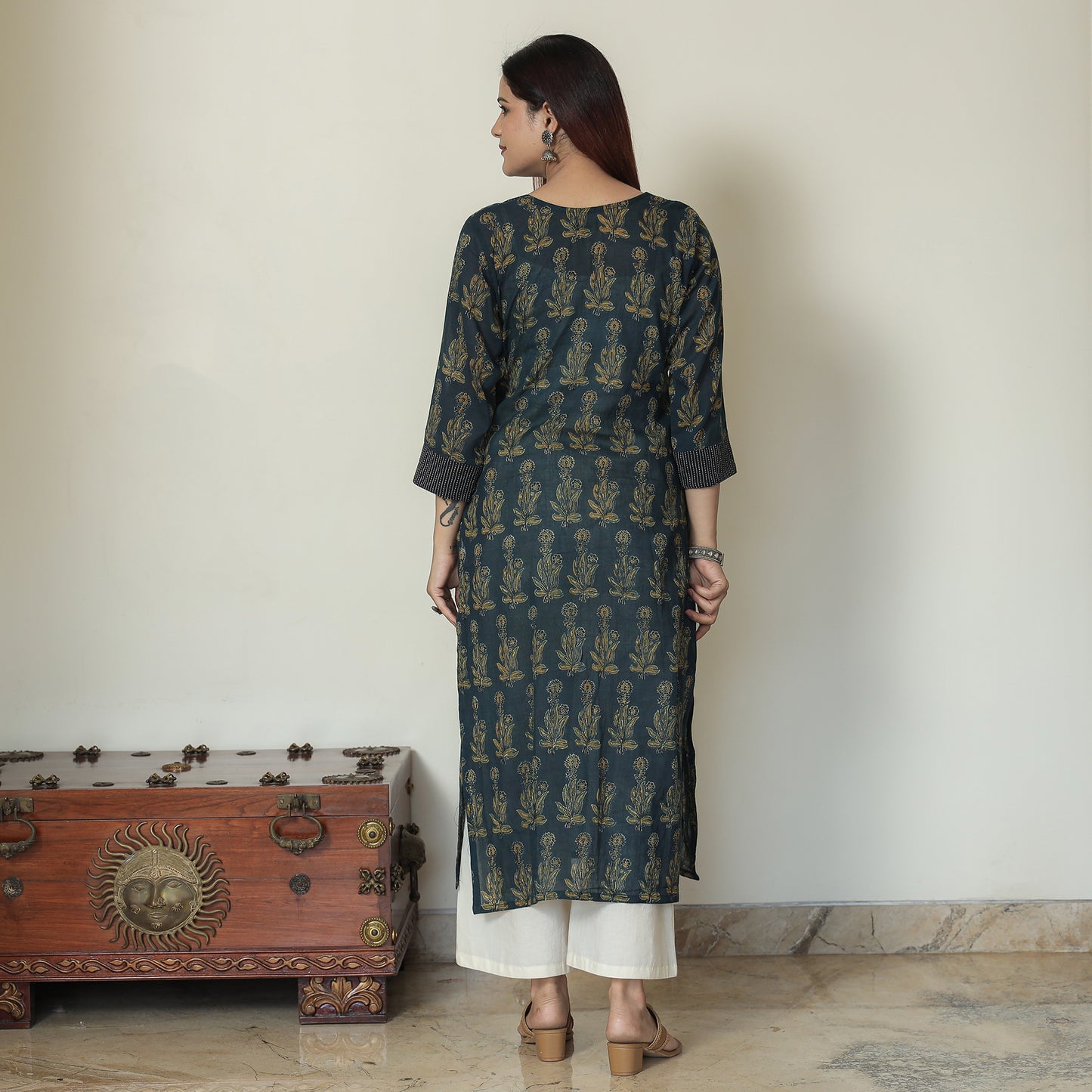 Buy Ajrakh Block Printed Mul Cotton Straight Kurta for Women
