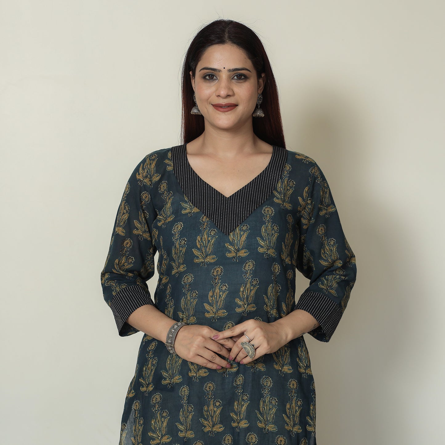 Buy Ajrakh Block Printed Mul Cotton Straight Kurta for Women