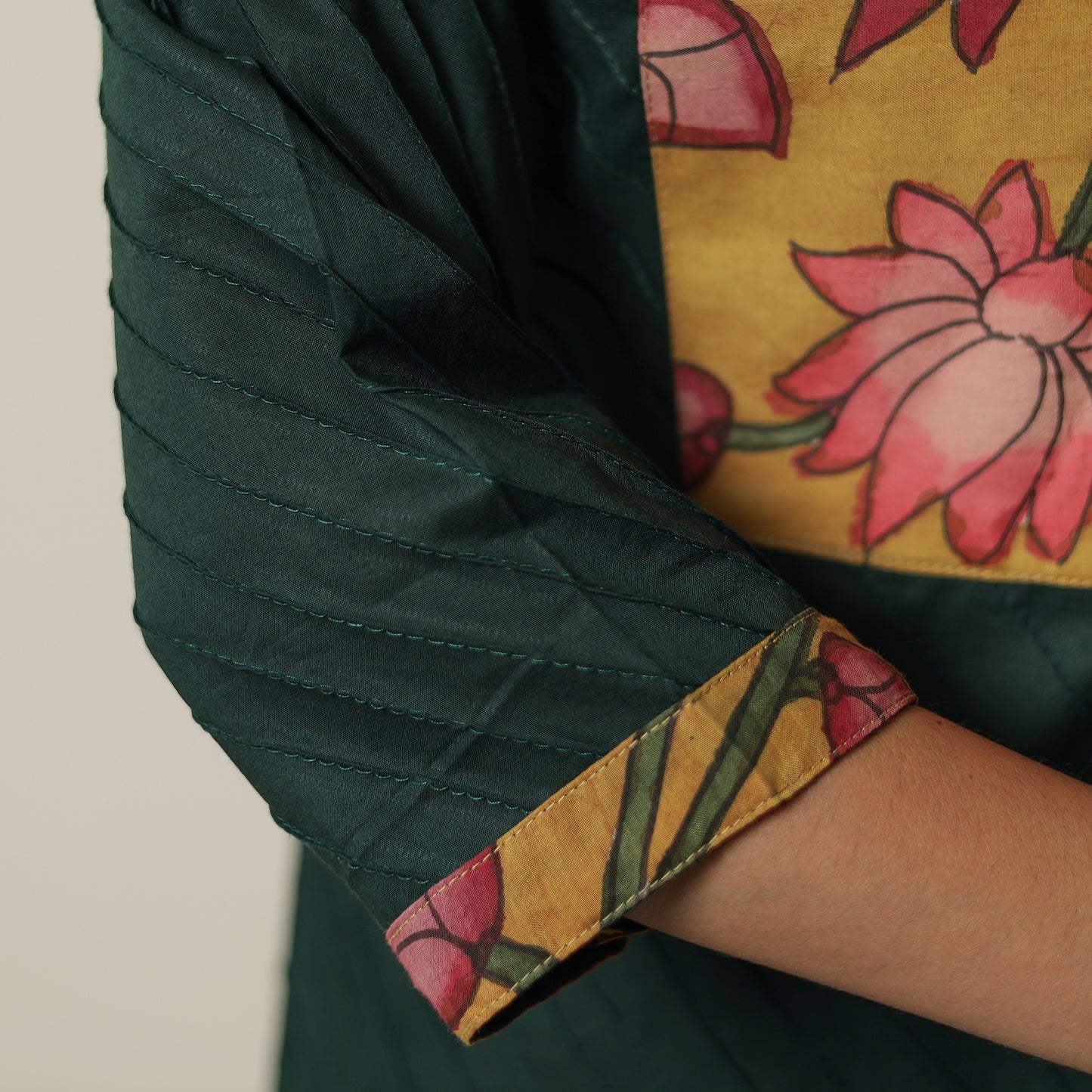 Buy Srikalahasti Kalamkari Patchwork Pintuck Plain Cotton Short Kurta 07 Online at iTokri.com