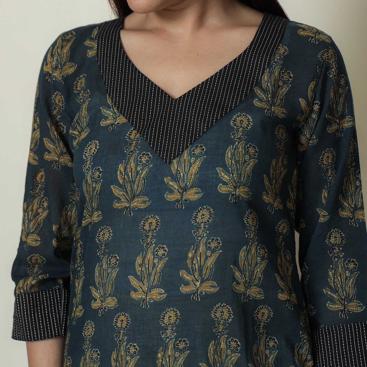 Buy Ajrakh Block Printed Mul Cotton Straight Kurta for Women