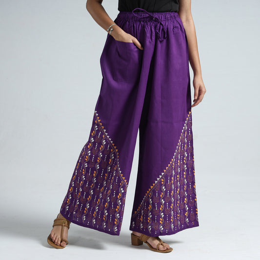 Purple - Bengal Kantha Embroidery Cotton Palazzo 58