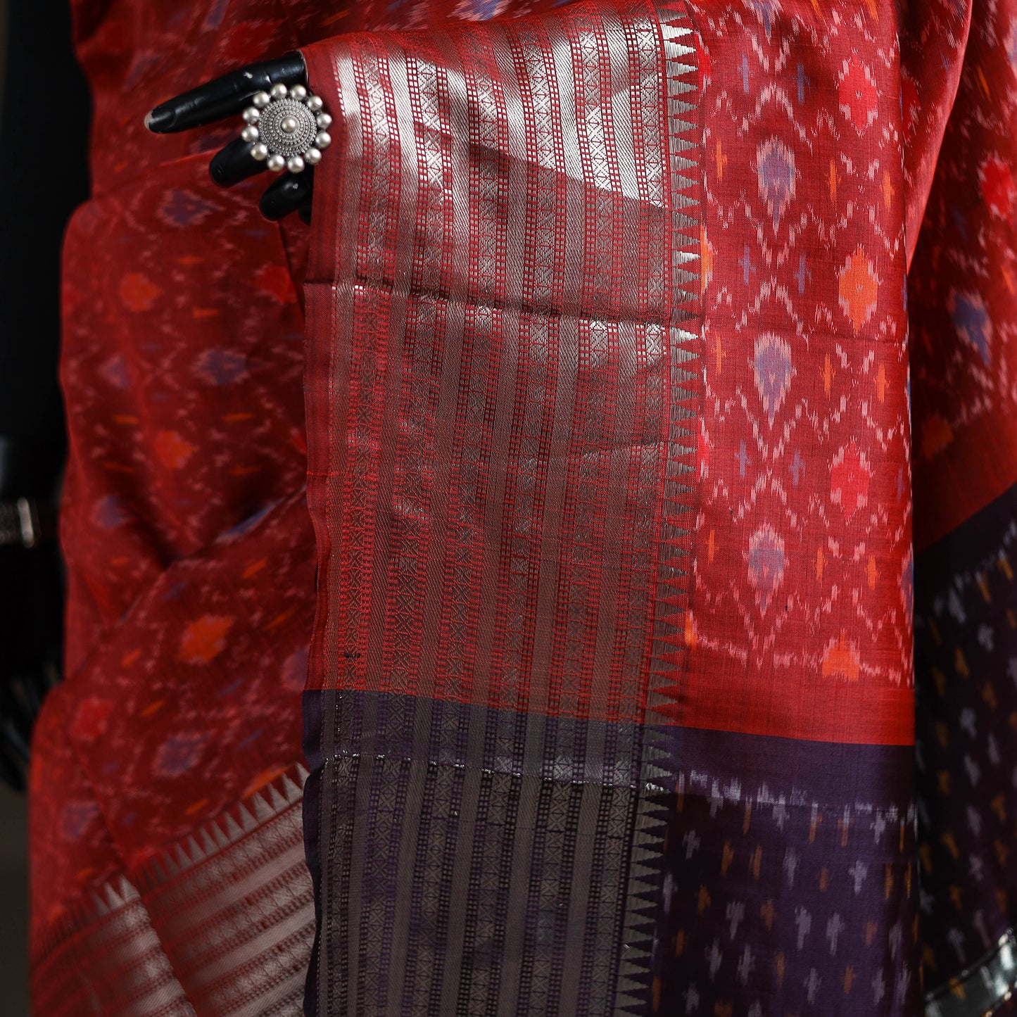 Red - Traditional Pochampally Ikat Handwoven Pure Silk Pattu Saree with Rudraksha Border 17
