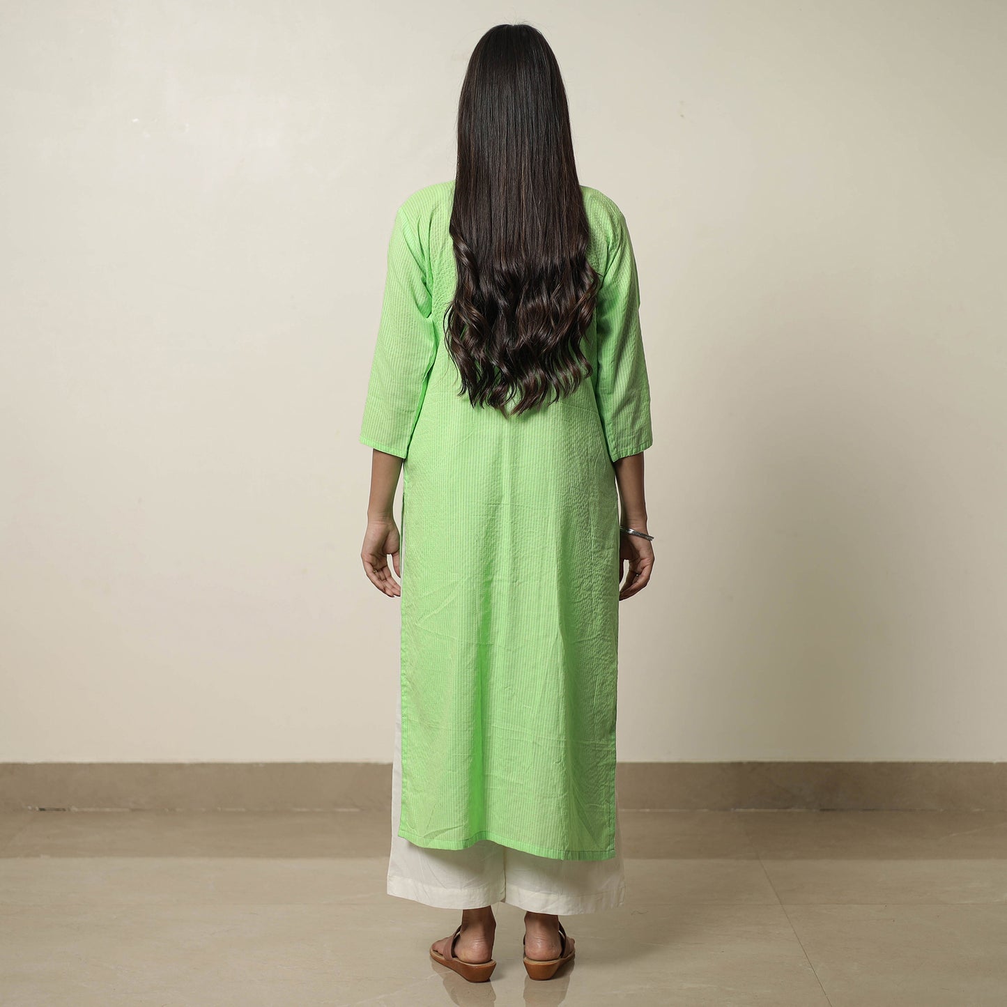 Buy Plain Running Stitch Cotton Pintuck Long Straight Kurta 10 Online at iTokri.com