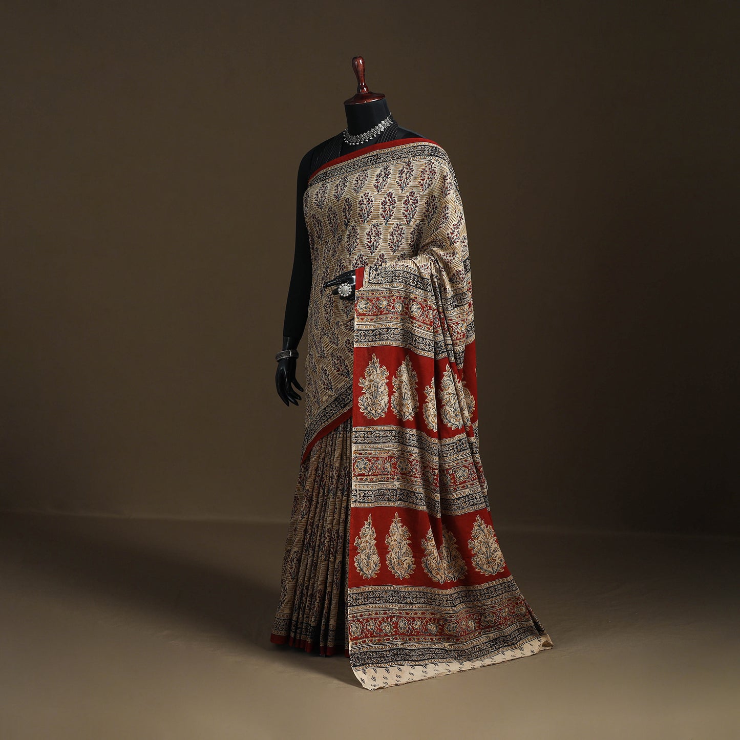 Pedana Hand Block Print Natural Dyed Cotton Kalamkari Saree 04