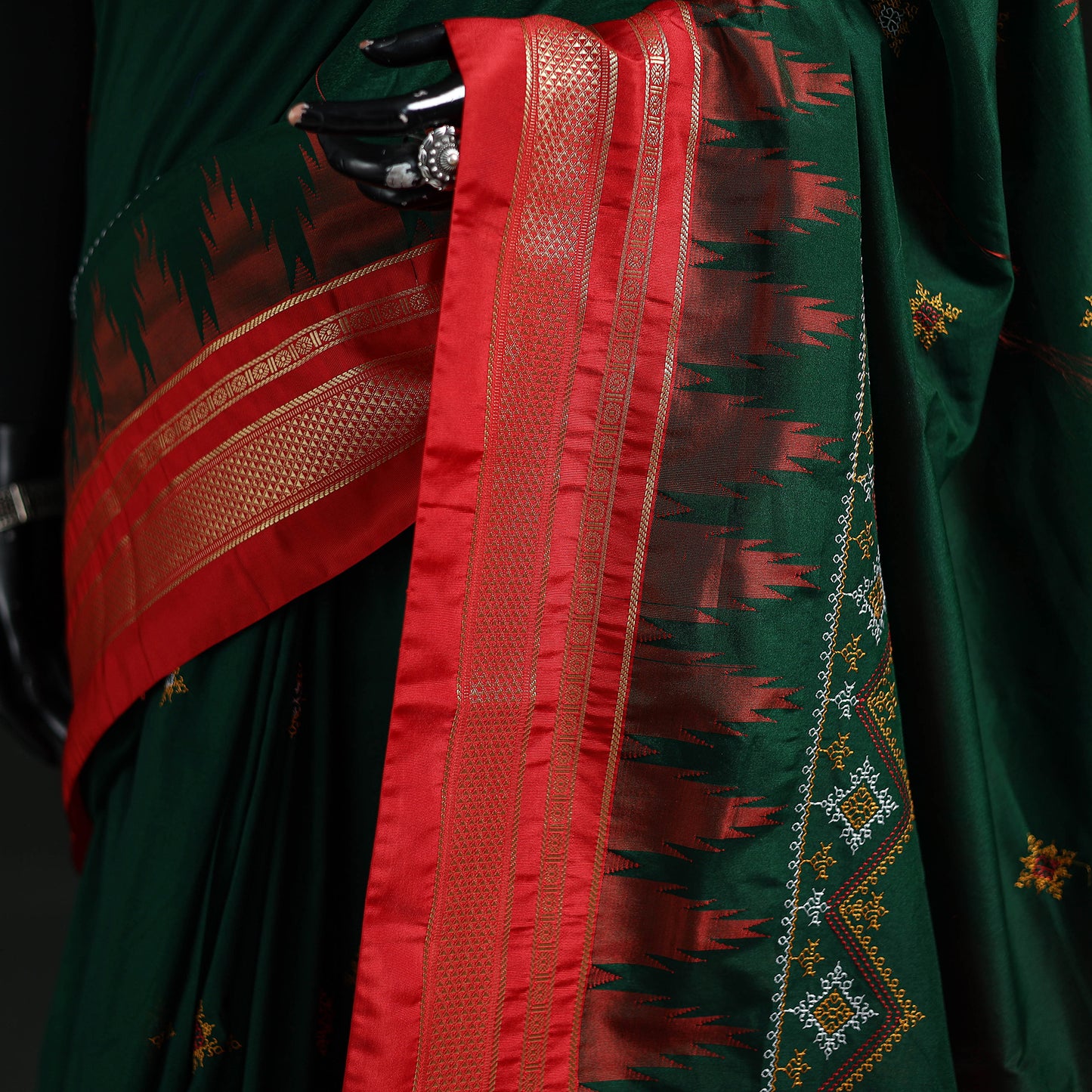 Ilkal Weave Kasuti Work Silk Cotton Zari Border Saree with Blouse Piece 12