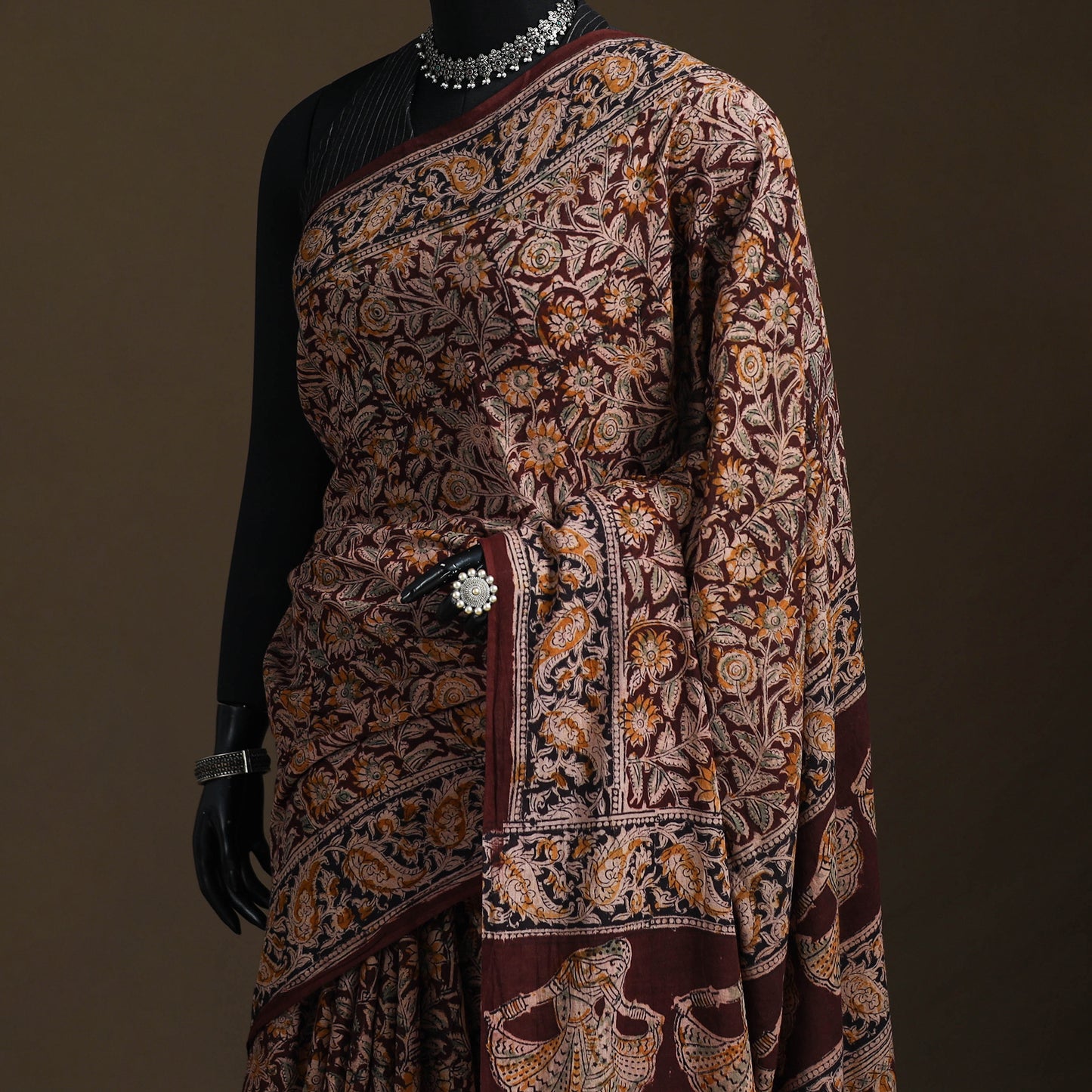 Pedana Hand Block Print Natural Dyed Cotton Kalamkari Saree 01