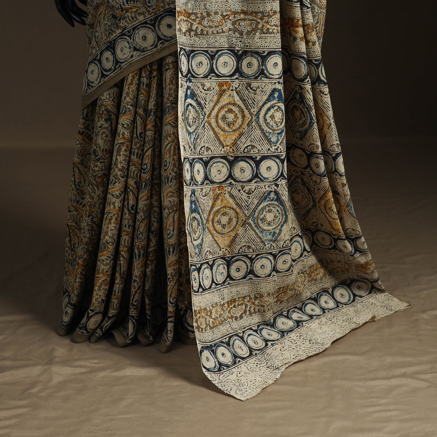 Pedana Hand Block Print Natural Dyed Cotton Kalamkari Saree 02
