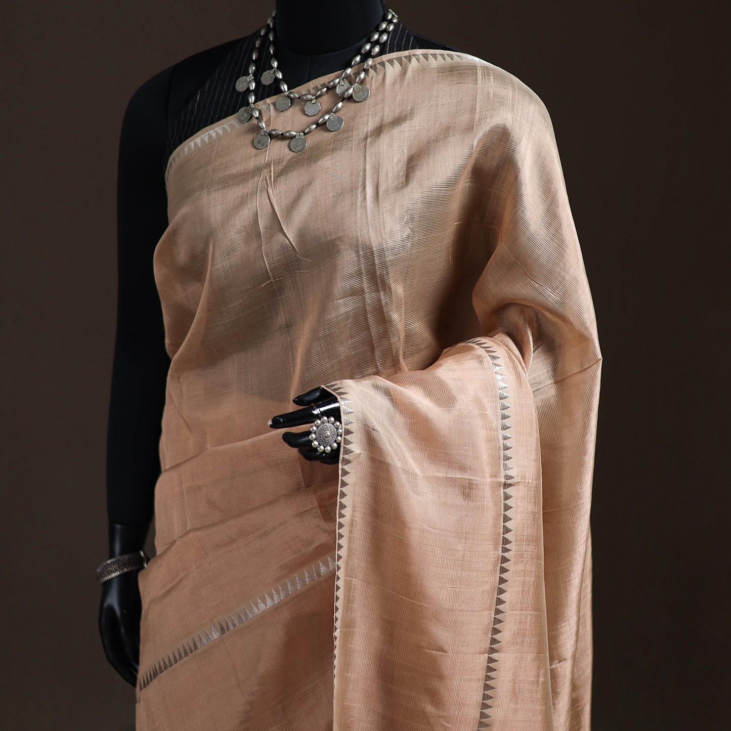 Beige - Mangalagiri Handwoven Pure Silk Pattu Saree 22