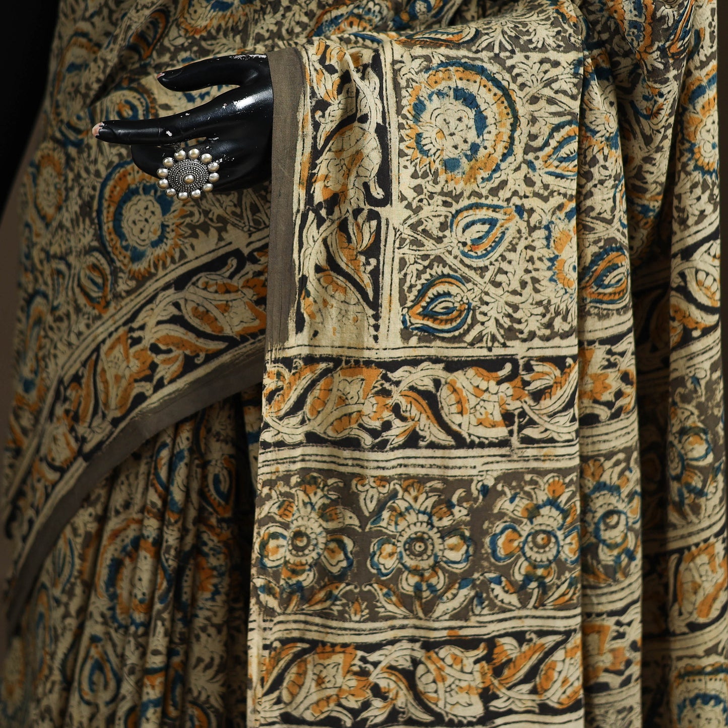 Pedana Hand Block Print Natural Dyed Cotton Kalamkari Saree 03
