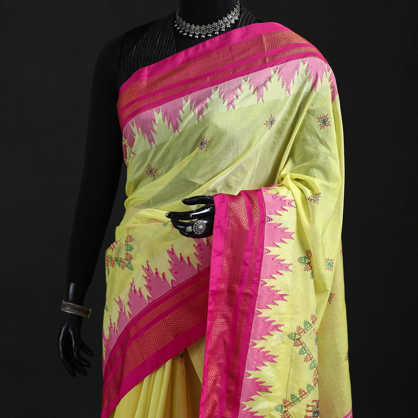 Ilkal Weave Kasuti Work Silk Cotton Zari Border Saree with Blouse Piece 17