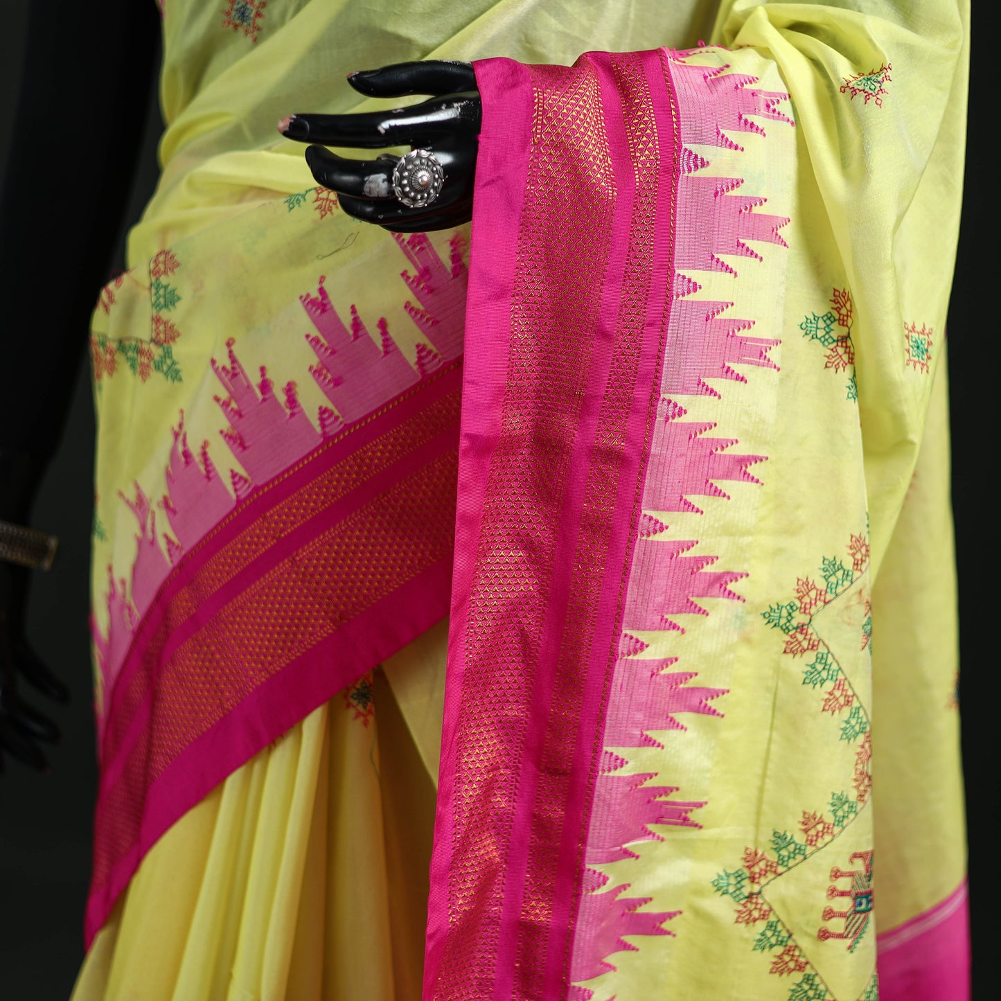 Ilkal Weave Kasuti Work Silk Cotton Zari Border Saree with Blouse Piece 17