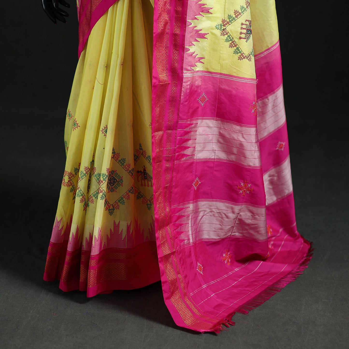 Ilkal Weave Kasuti Work Silk Cotton Zari Border Saree with Blouse Piece 17