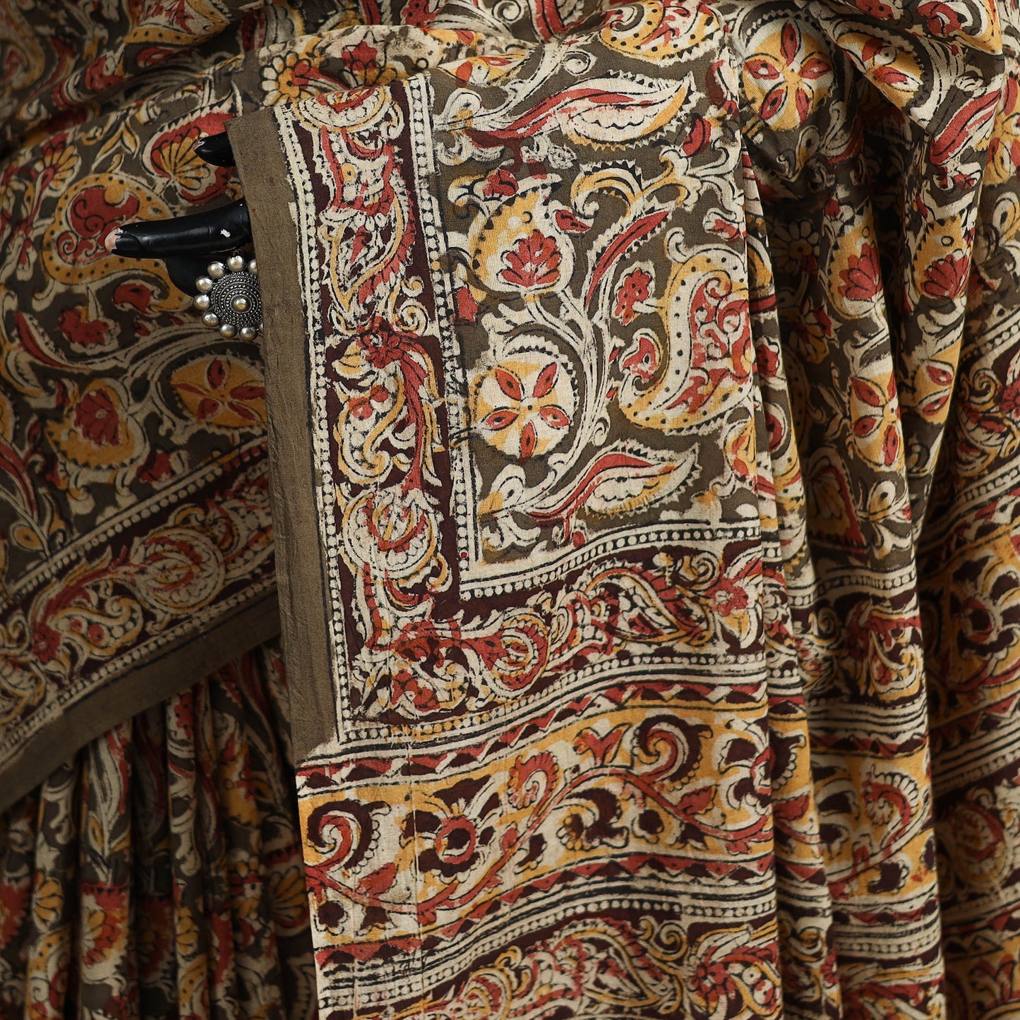 Pedana Hand Block Print Natural Dyed Cotton Kalamkari Saree 05