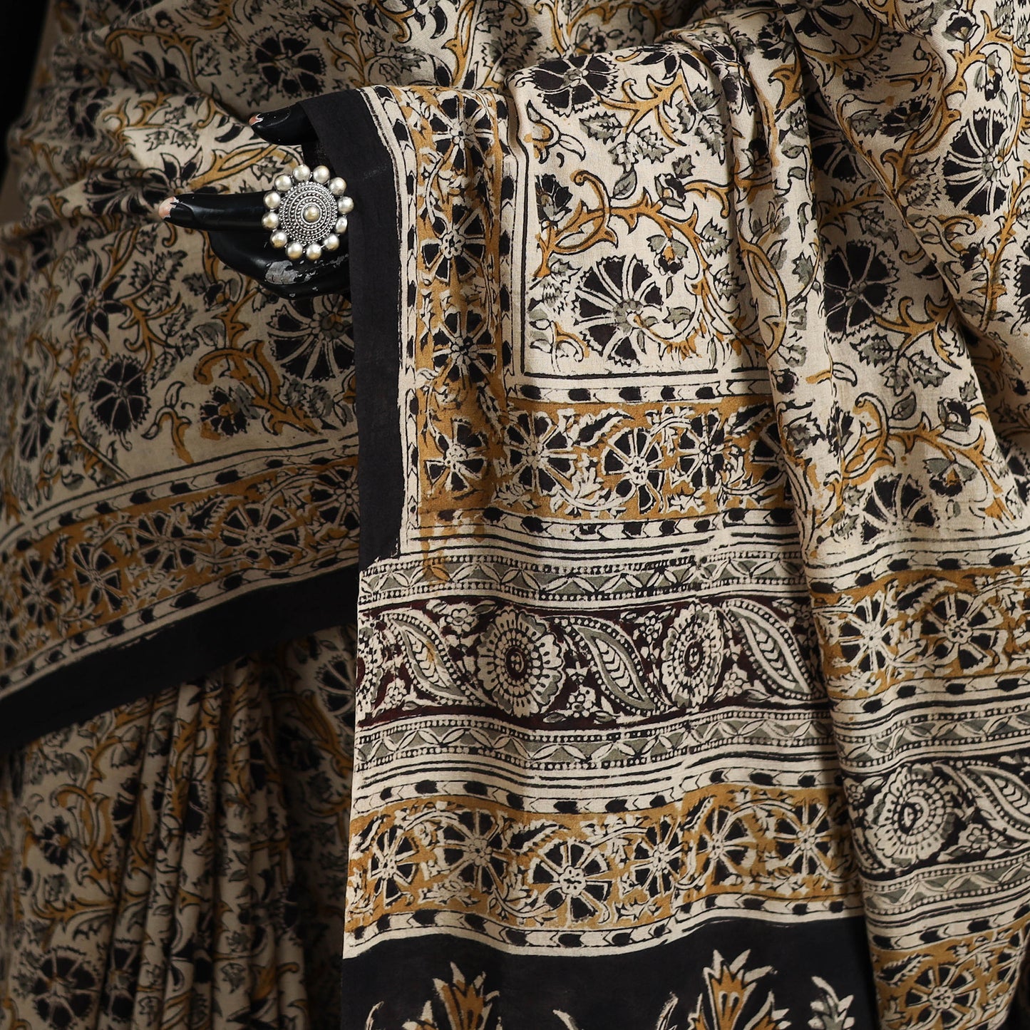 Pedana Hand Block Print Natural Dyed Cotton Kalamkari Saree 06
