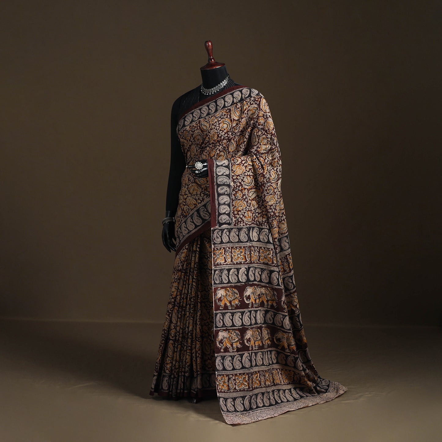 Pedana Hand Block Print Natural Dyed Cotton Kalamkari Saree 08
