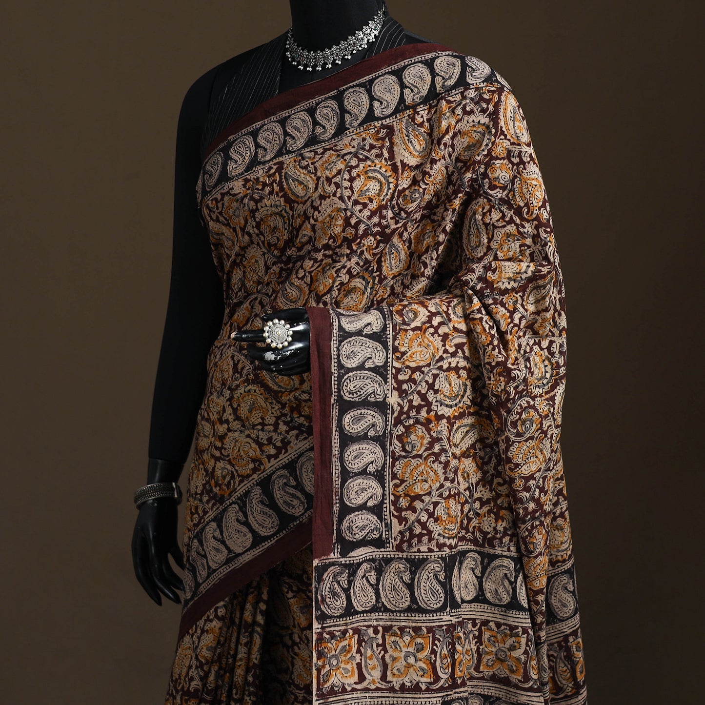 Pedana Hand Block Print Natural Dyed Cotton Kalamkari Saree 08