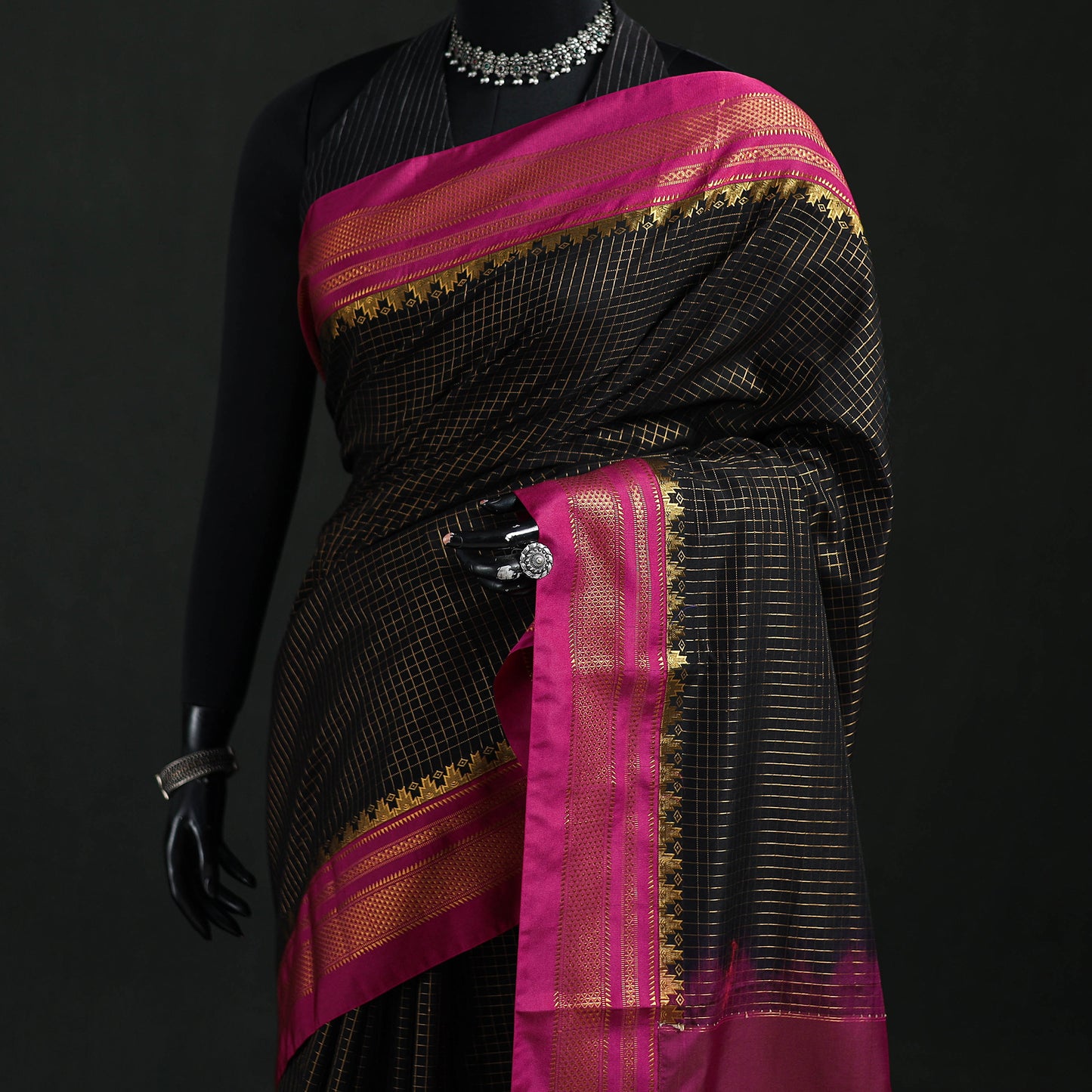 Ilkal Weave Silk Cotton Checks Zari Border Saree with Blouse Piece 22
