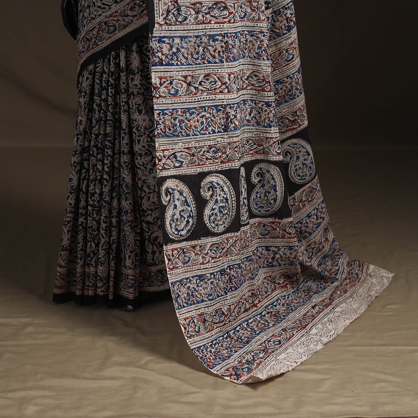 Pedana Hand Block Print Natural Dyed Cotton Kalamkari Saree 09