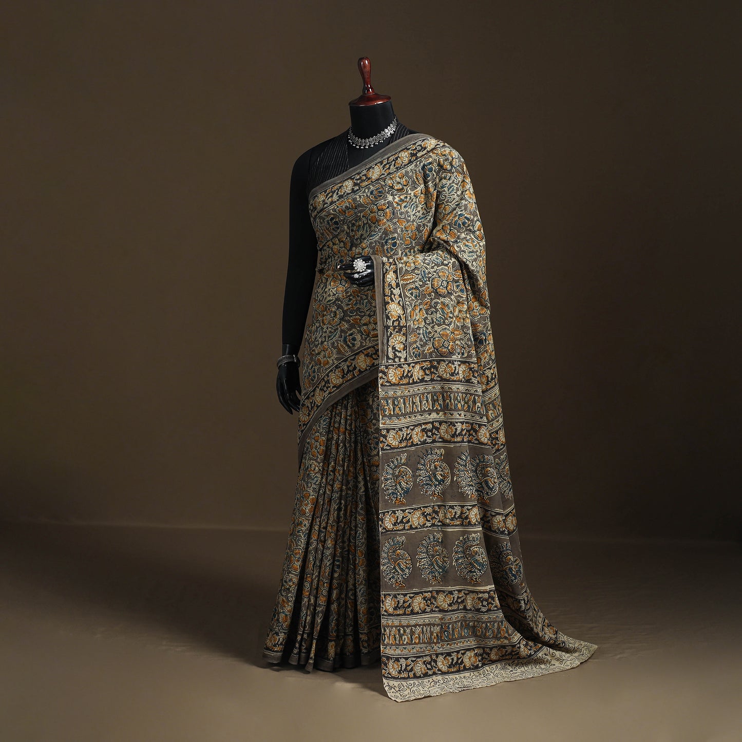 Pedana Hand Block Print Natural Dyed Cotton Kalamkari Saree 10