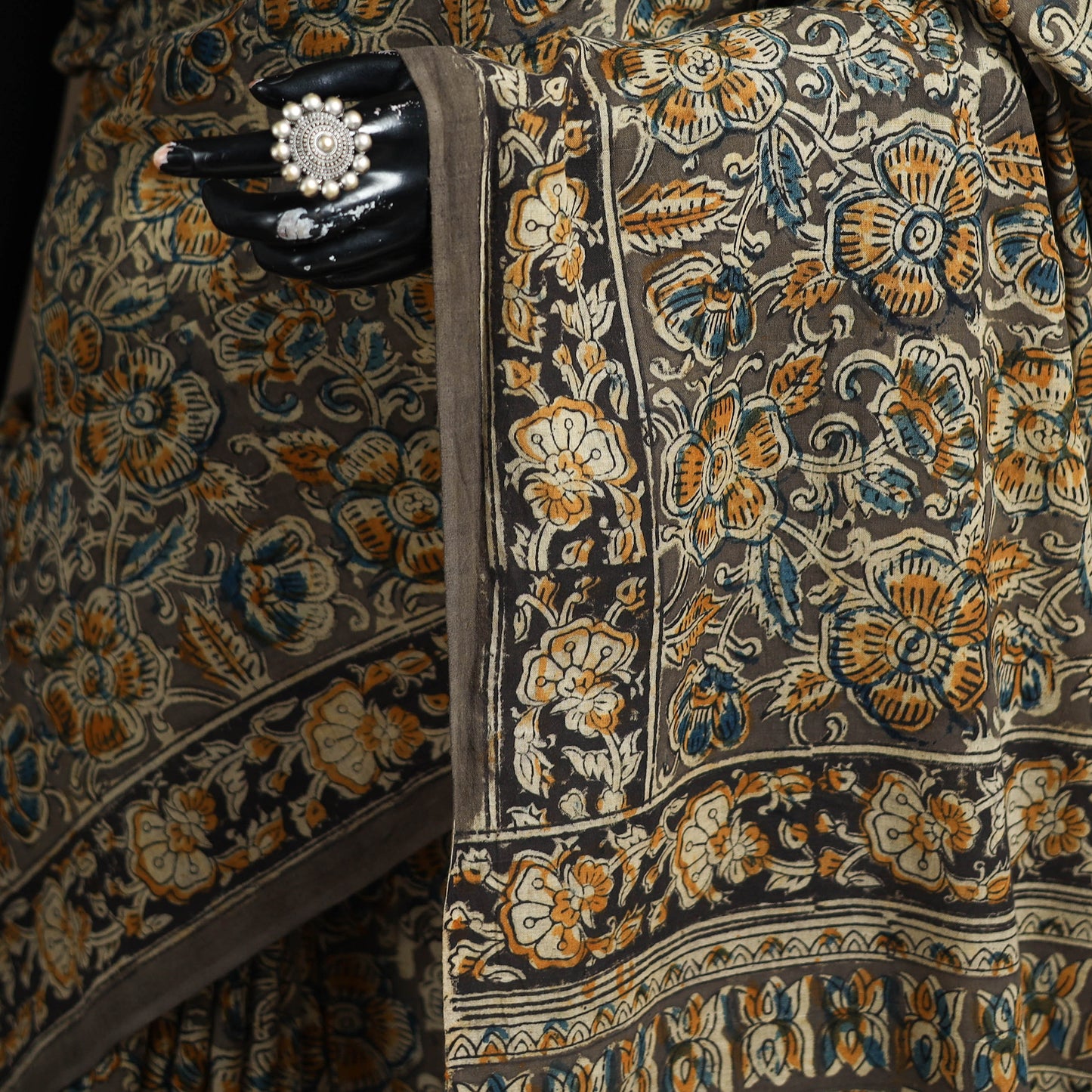 Pedana Hand Block Print Natural Dyed Cotton Kalamkari Saree 10