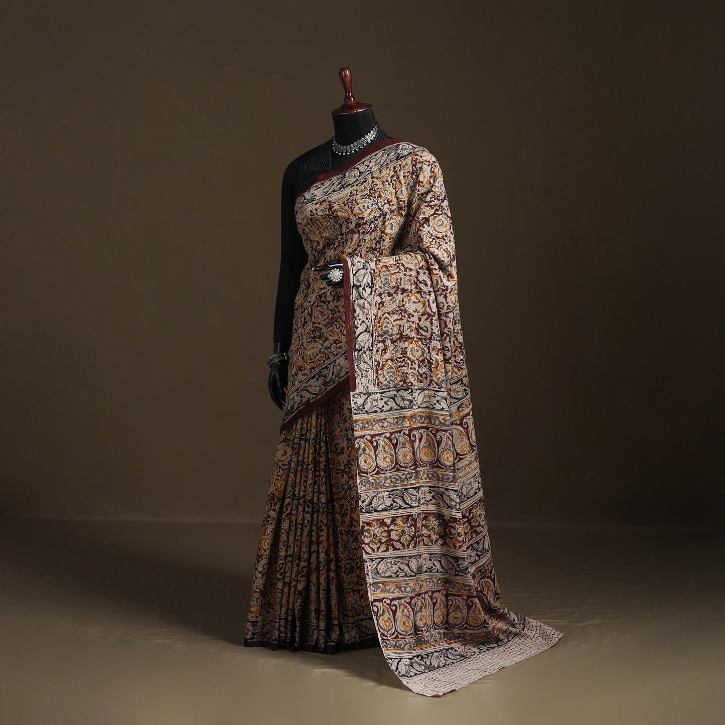 Pedana Hand Block Print Natural Dyed Cotton Kalamkari Saree 11