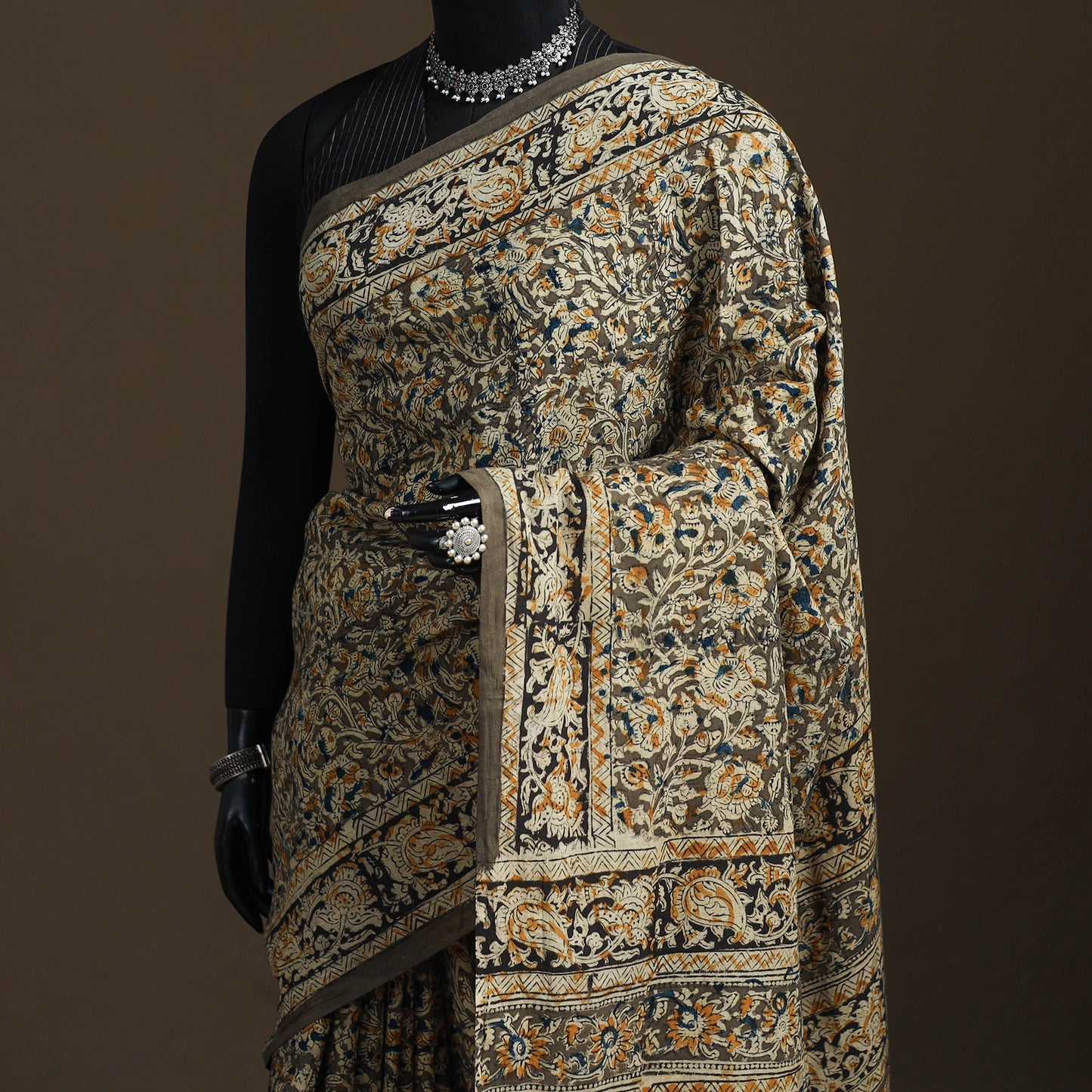 Pedana Hand Block Print Natural Dyed Cotton Kalamkari Saree 13